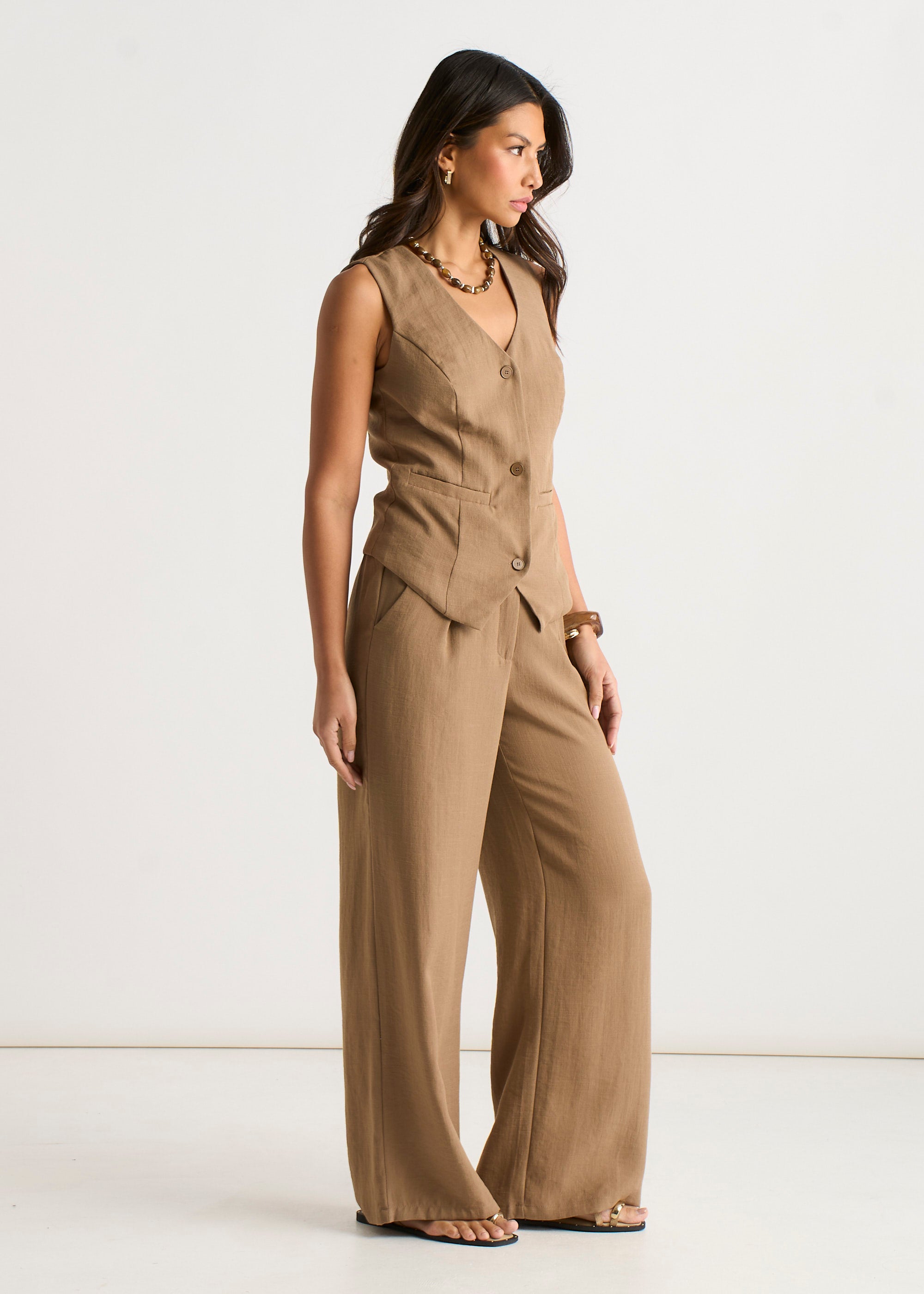 Camel Tailored Wide Leg Trousers