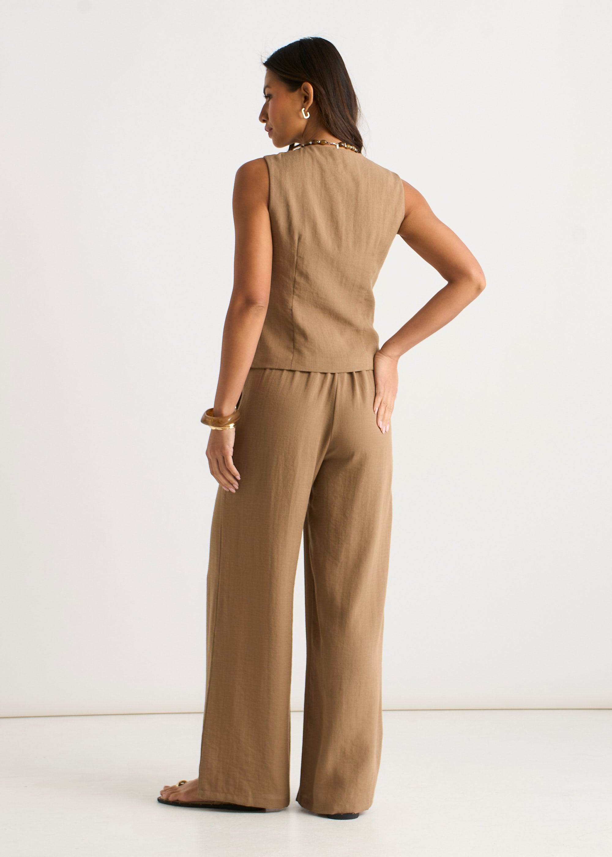 Camel Tailored Wide Leg Trousers
