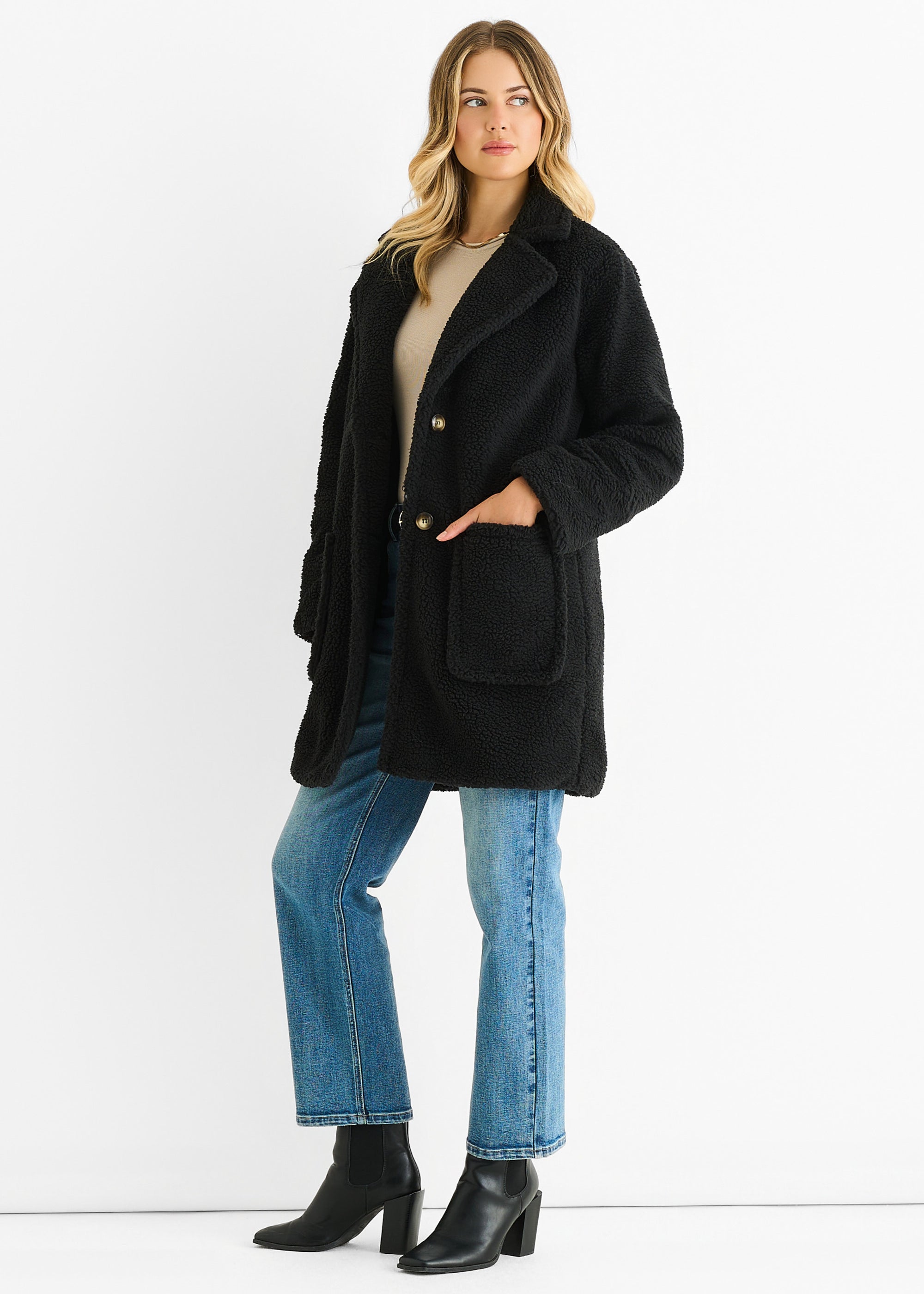 Black Faux Fur Longline Teddy Overcoat
