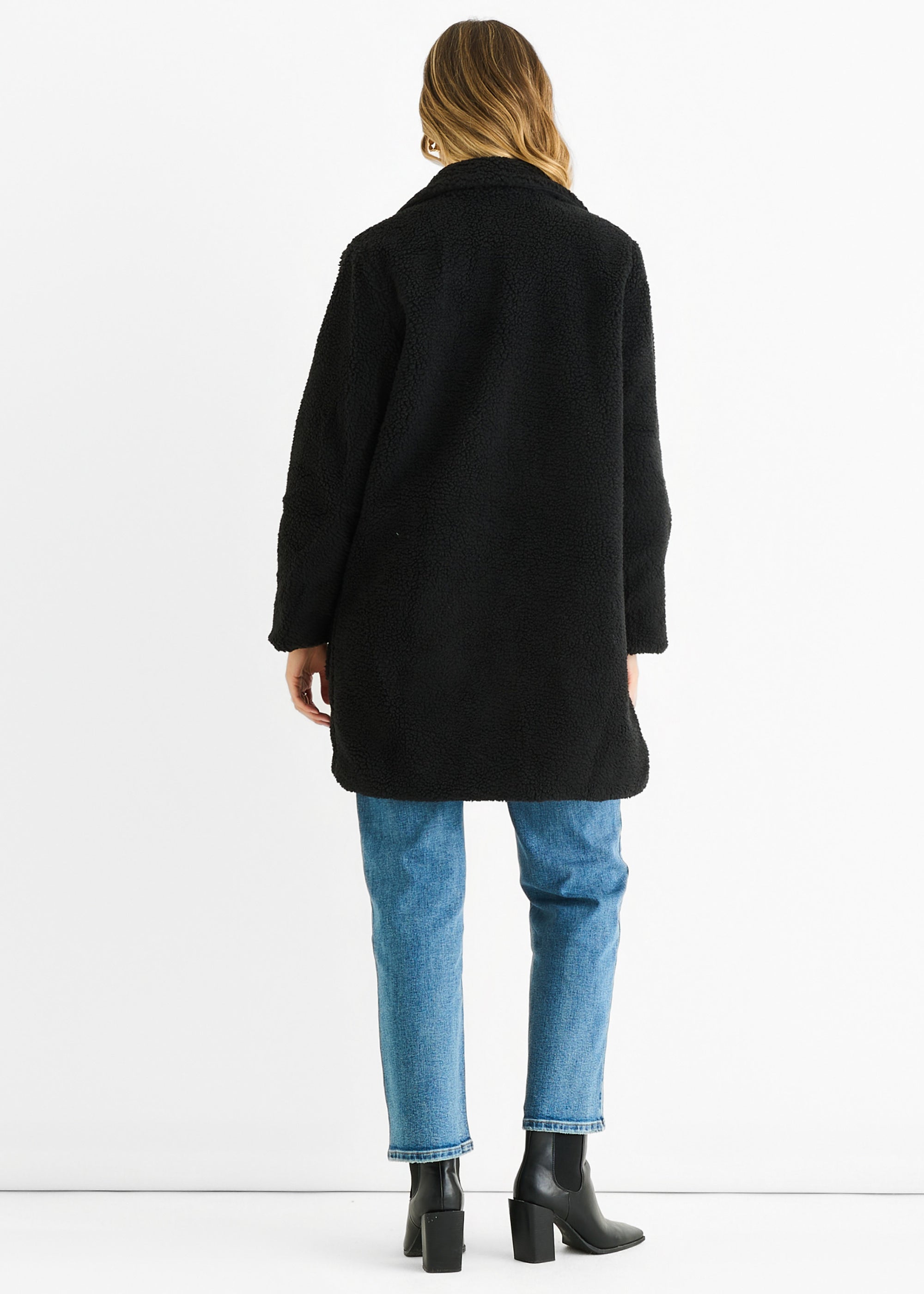 Black Faux Fur Longline Teddy Overcoat