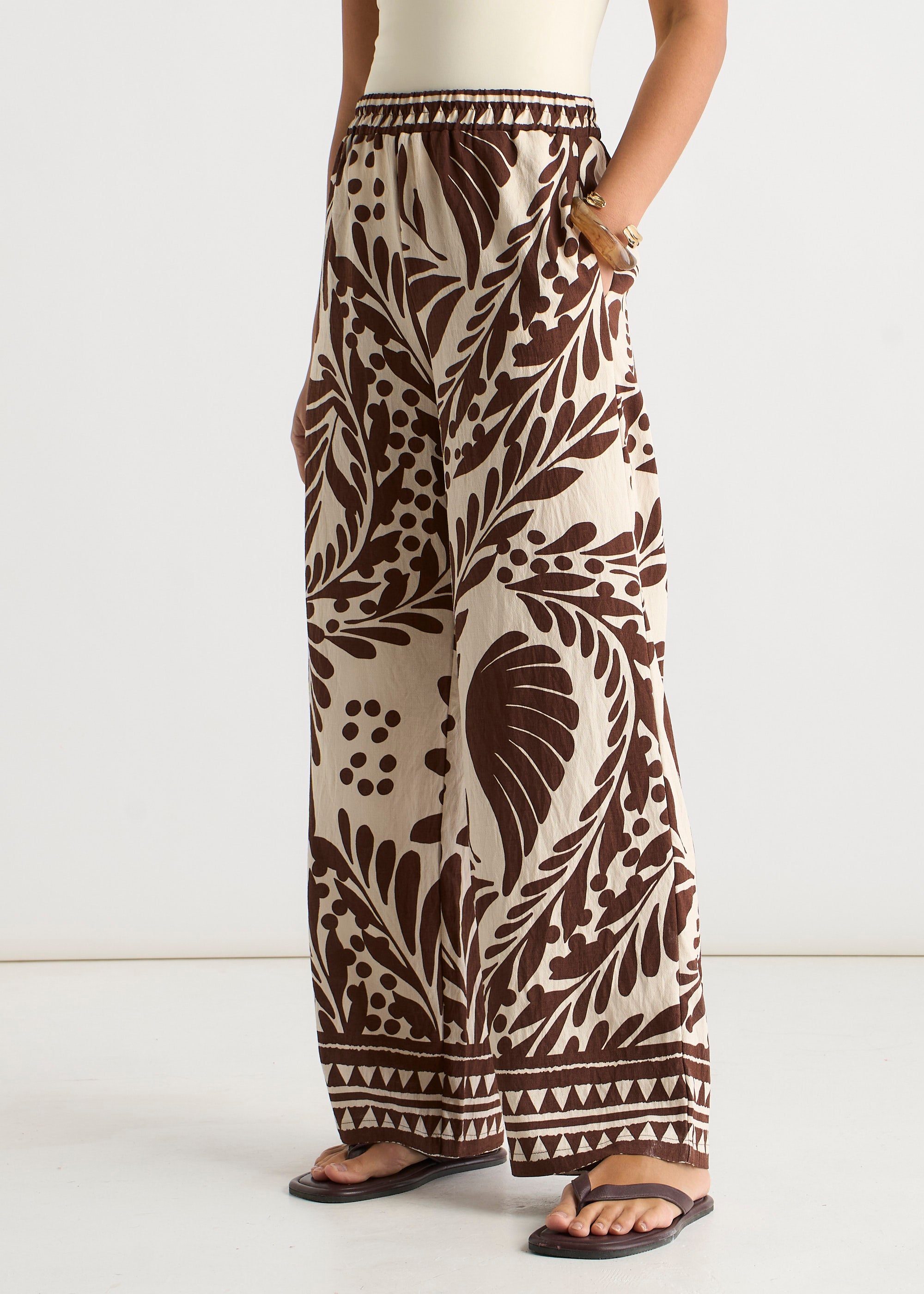 Chocolate Border Print Elasticated Trousers