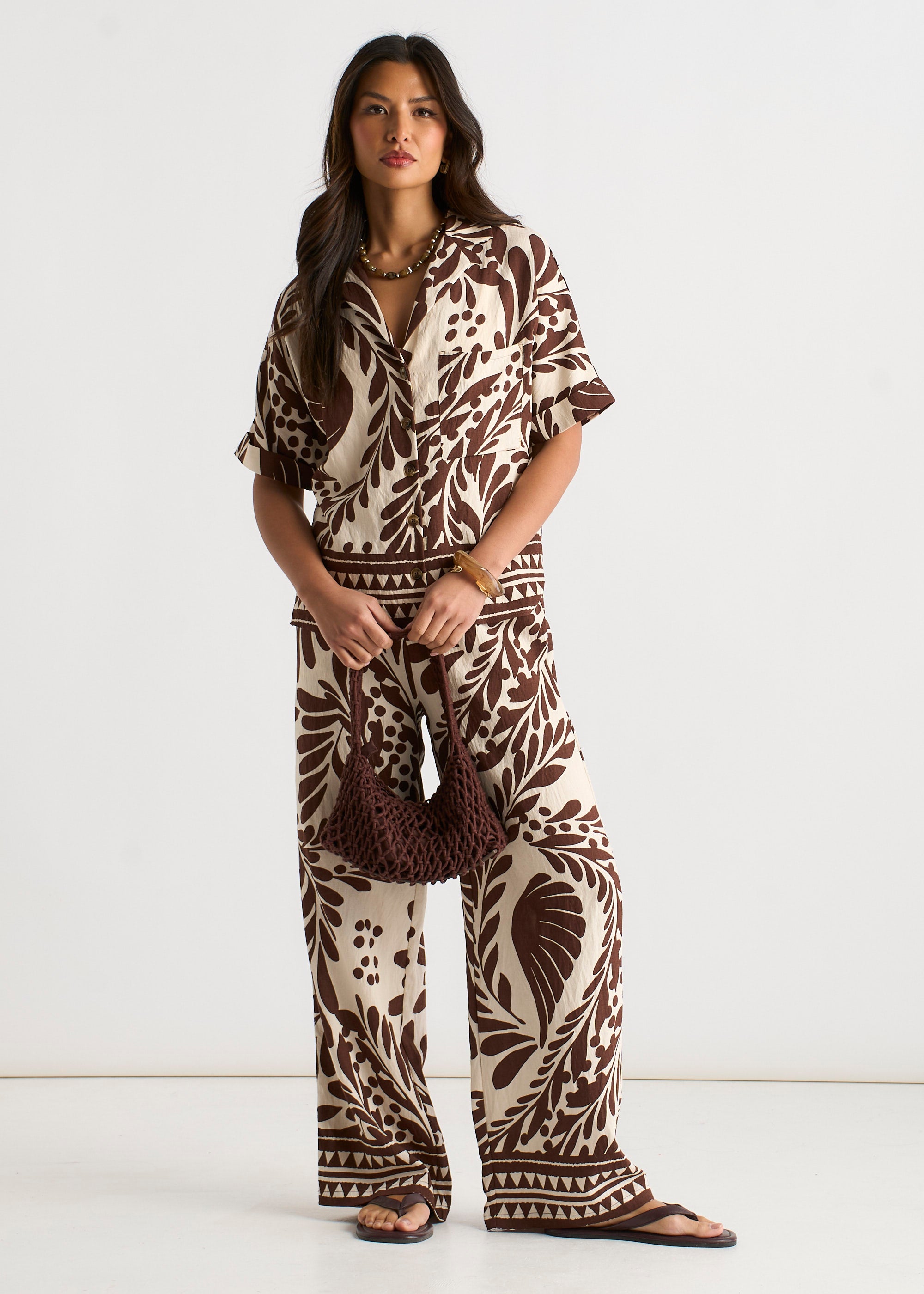 Chocolate Border Print Resort Shirt