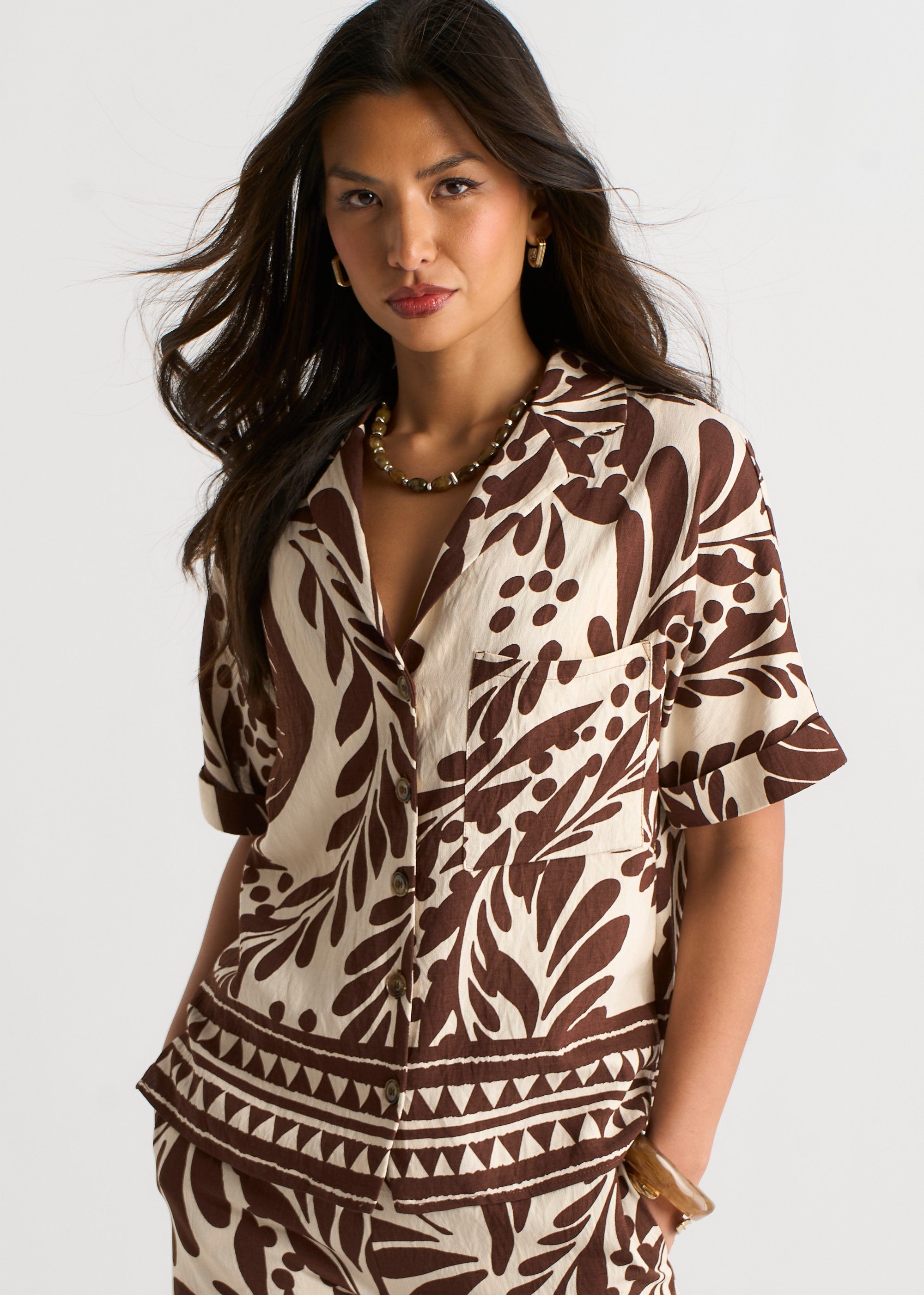 Chocolate Border Print Resort Shirt