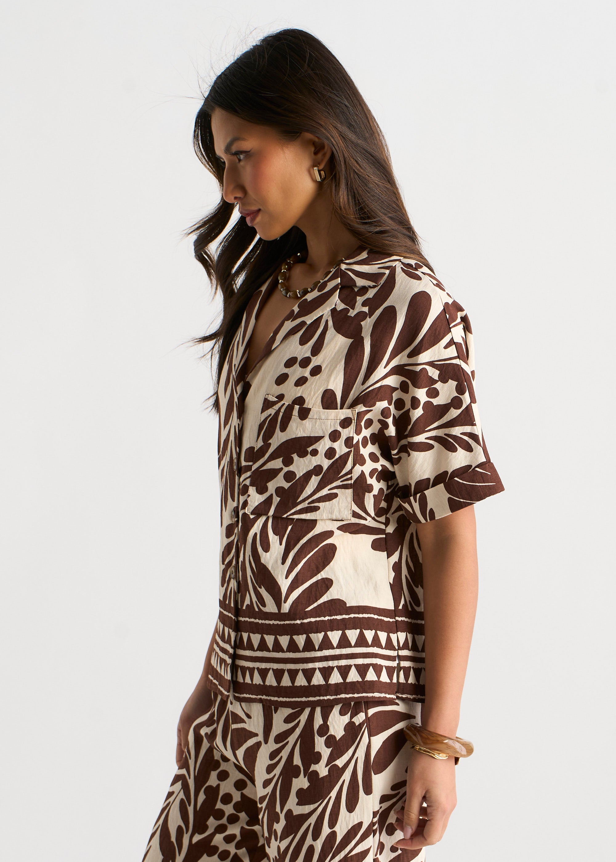 Chocolate Border Print Resort Shirt