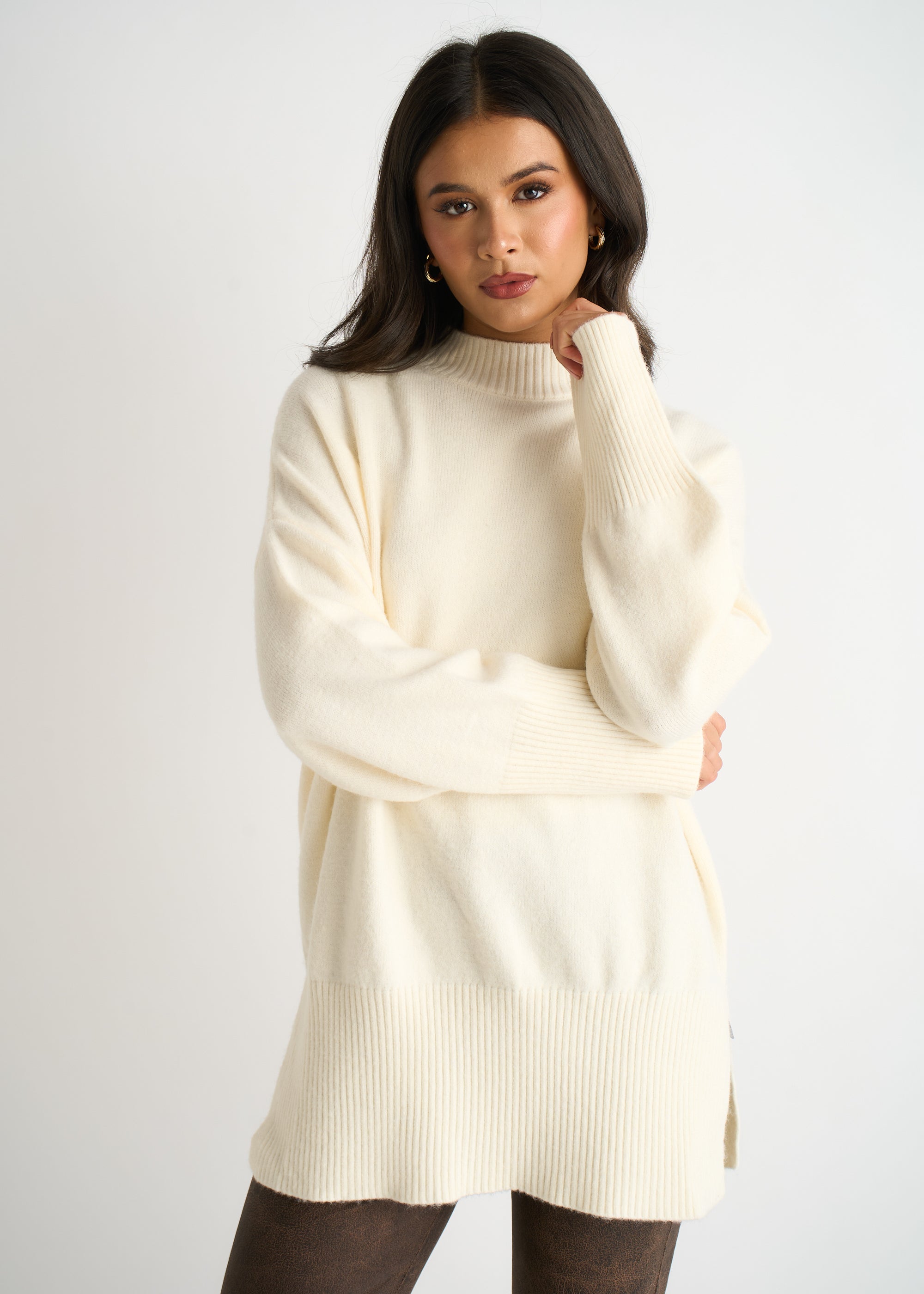 Off White Turtle Neck Oversized Knitted Jumper