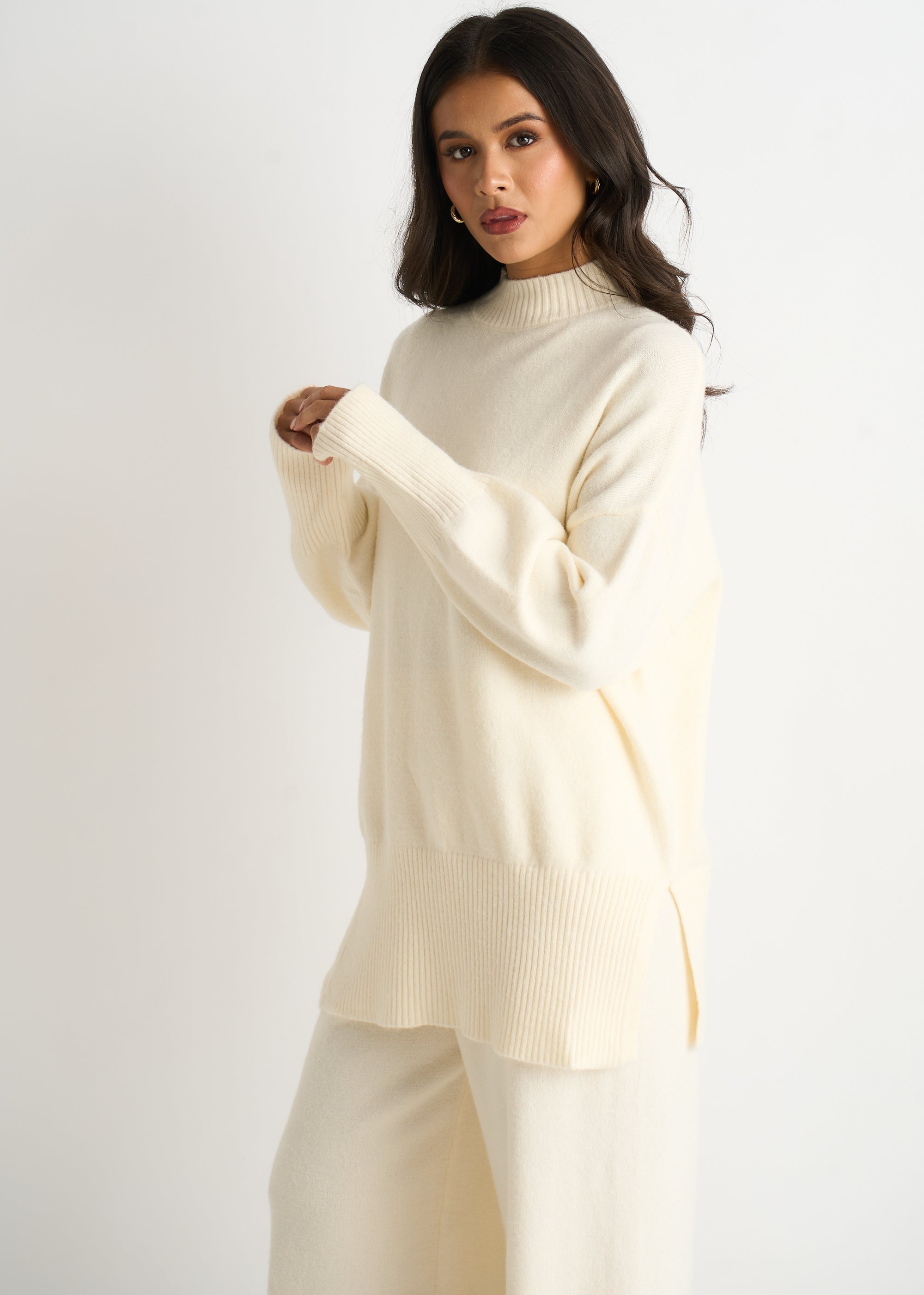 Off White Turtle Neck Oversized Knitted Jumper