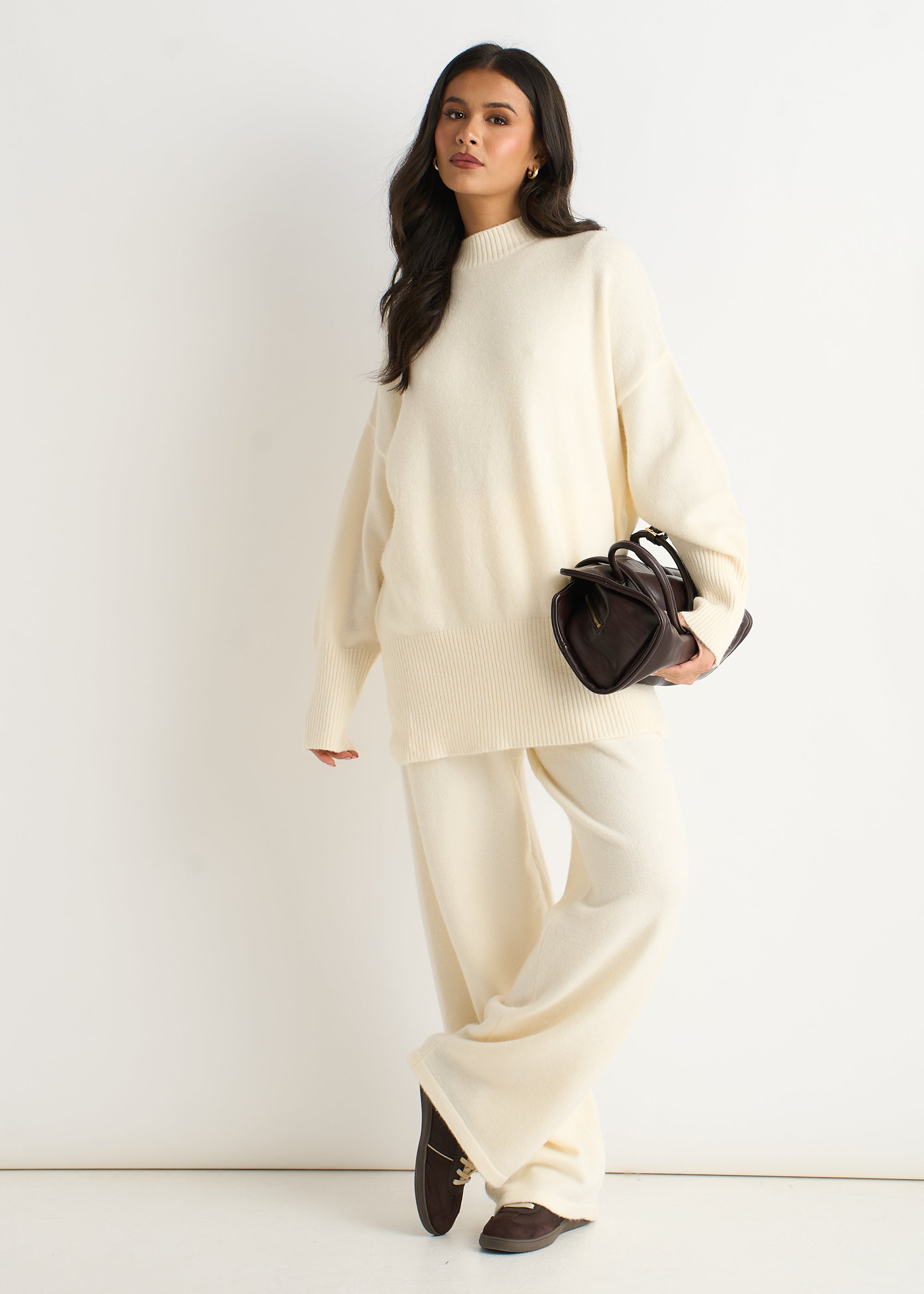 Off White Turtle Neck Oversized Knitted Jumper