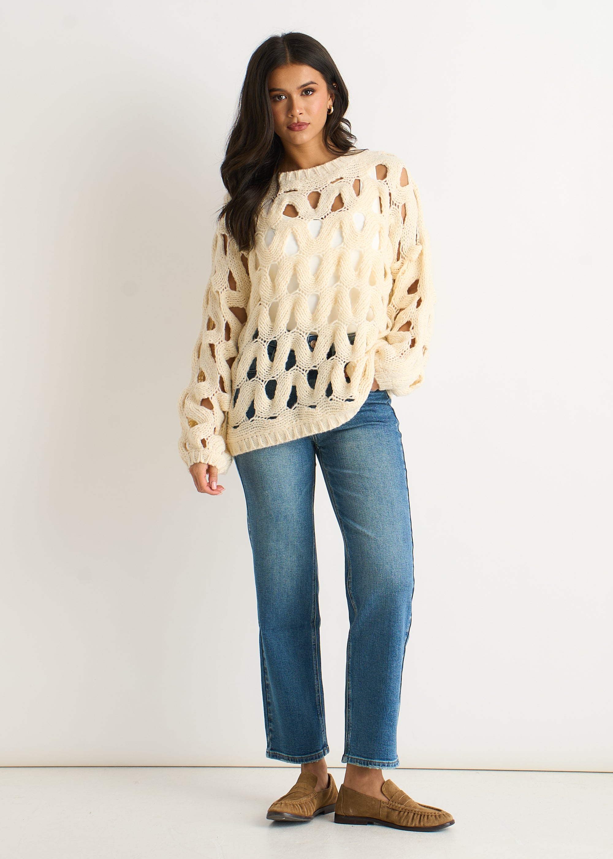 Butter Cream Hollow Chunky Knit Jumper