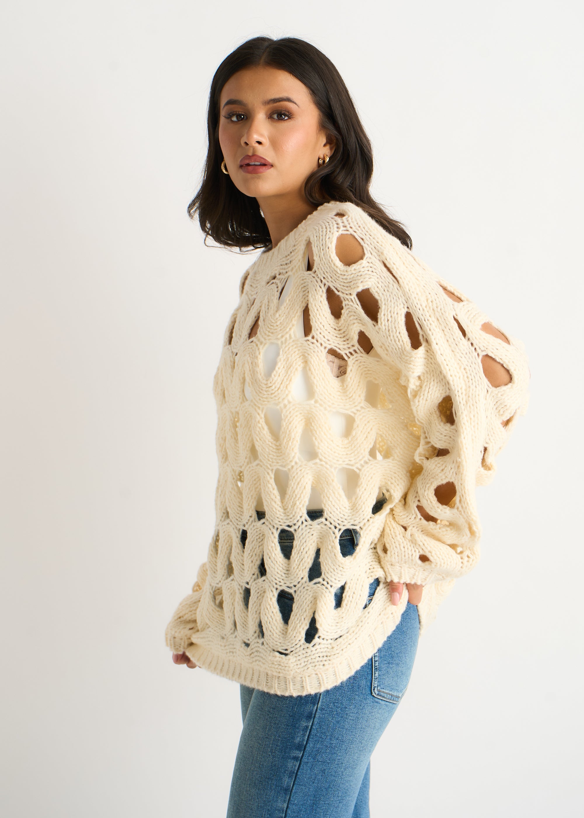 Butter Cream Hollow Chunky Knit Jumper
