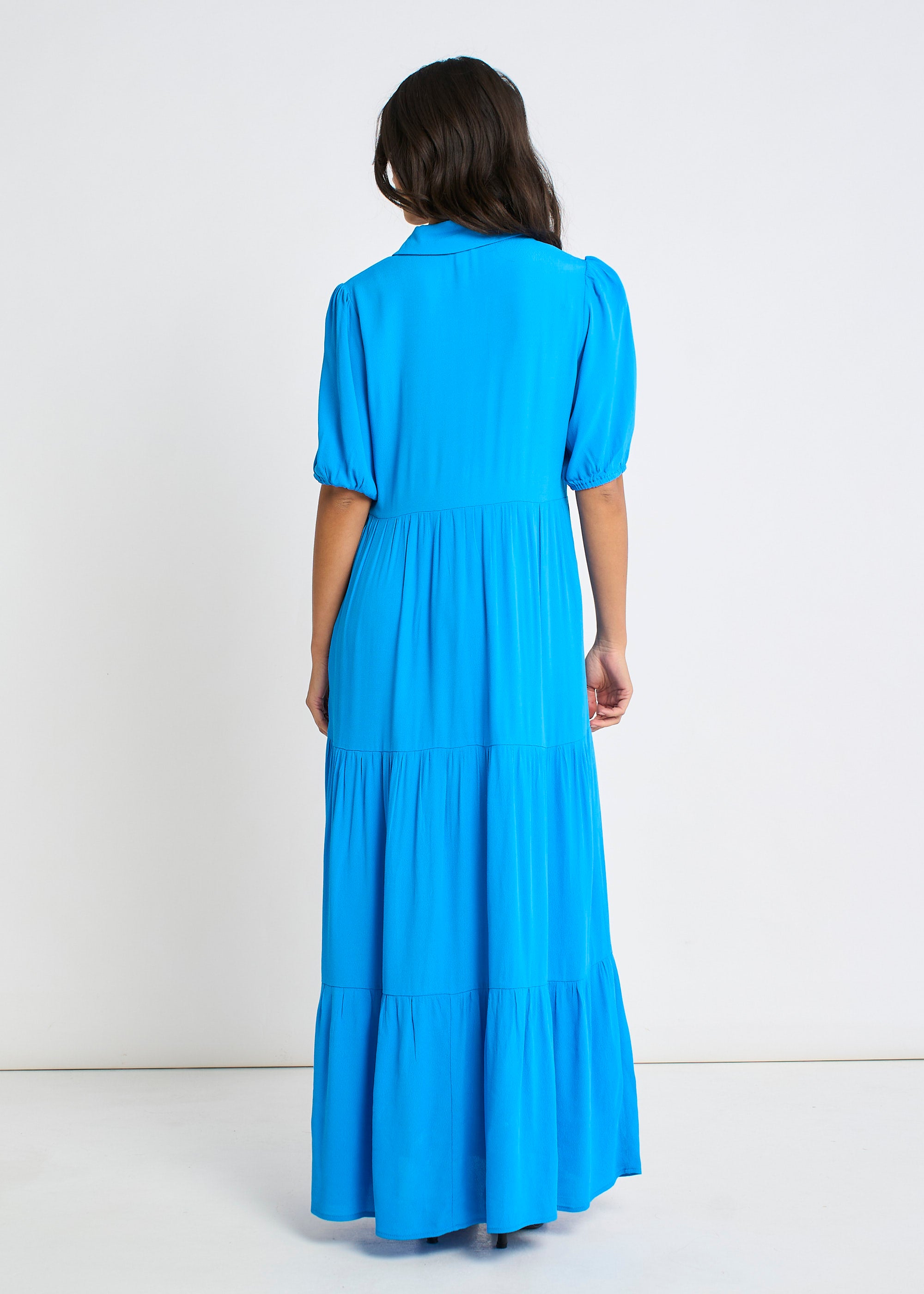 Blue Button Through Skater Maxi Dress