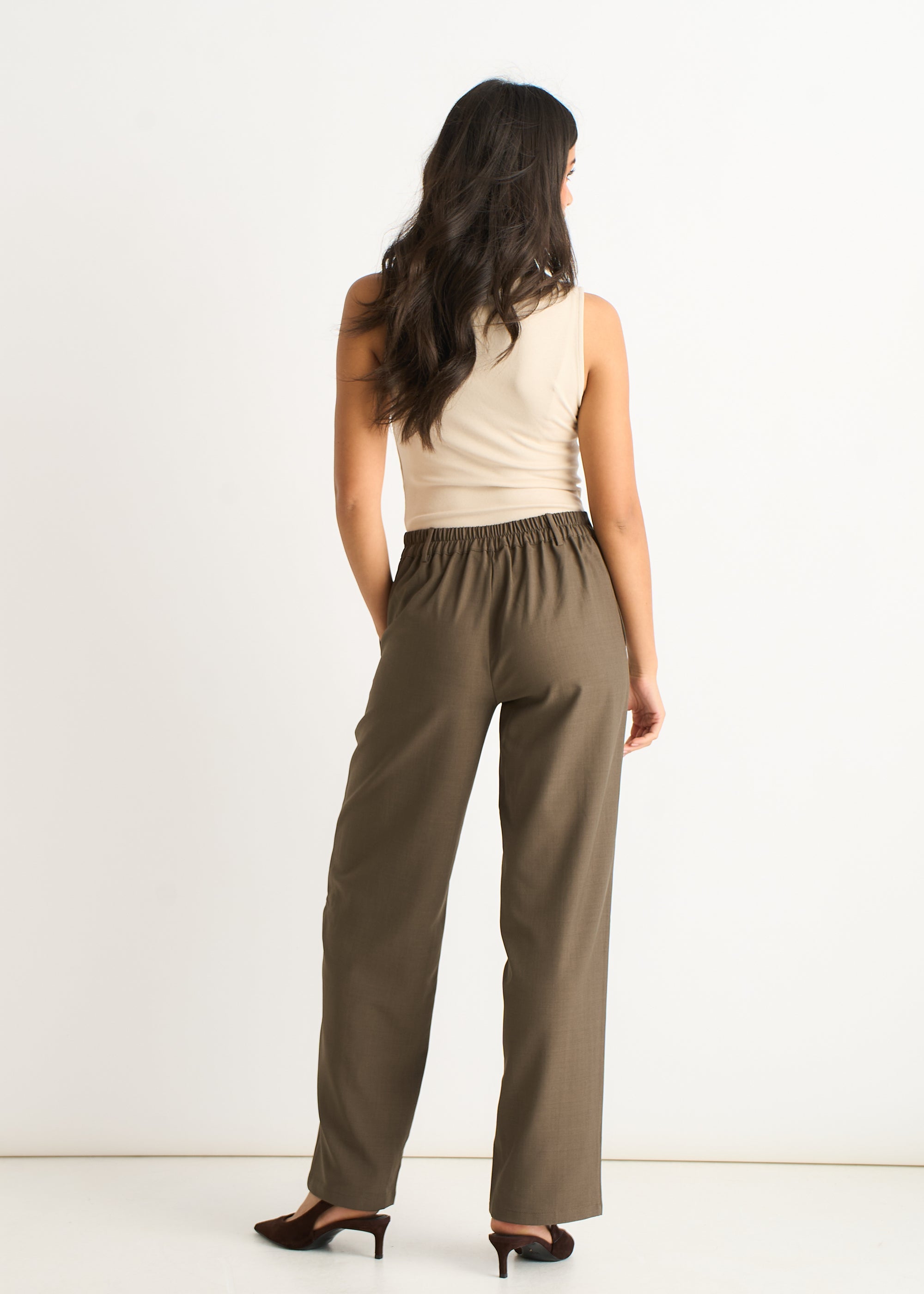 Olive Drawstring Elasticated back Tailoring Trousers