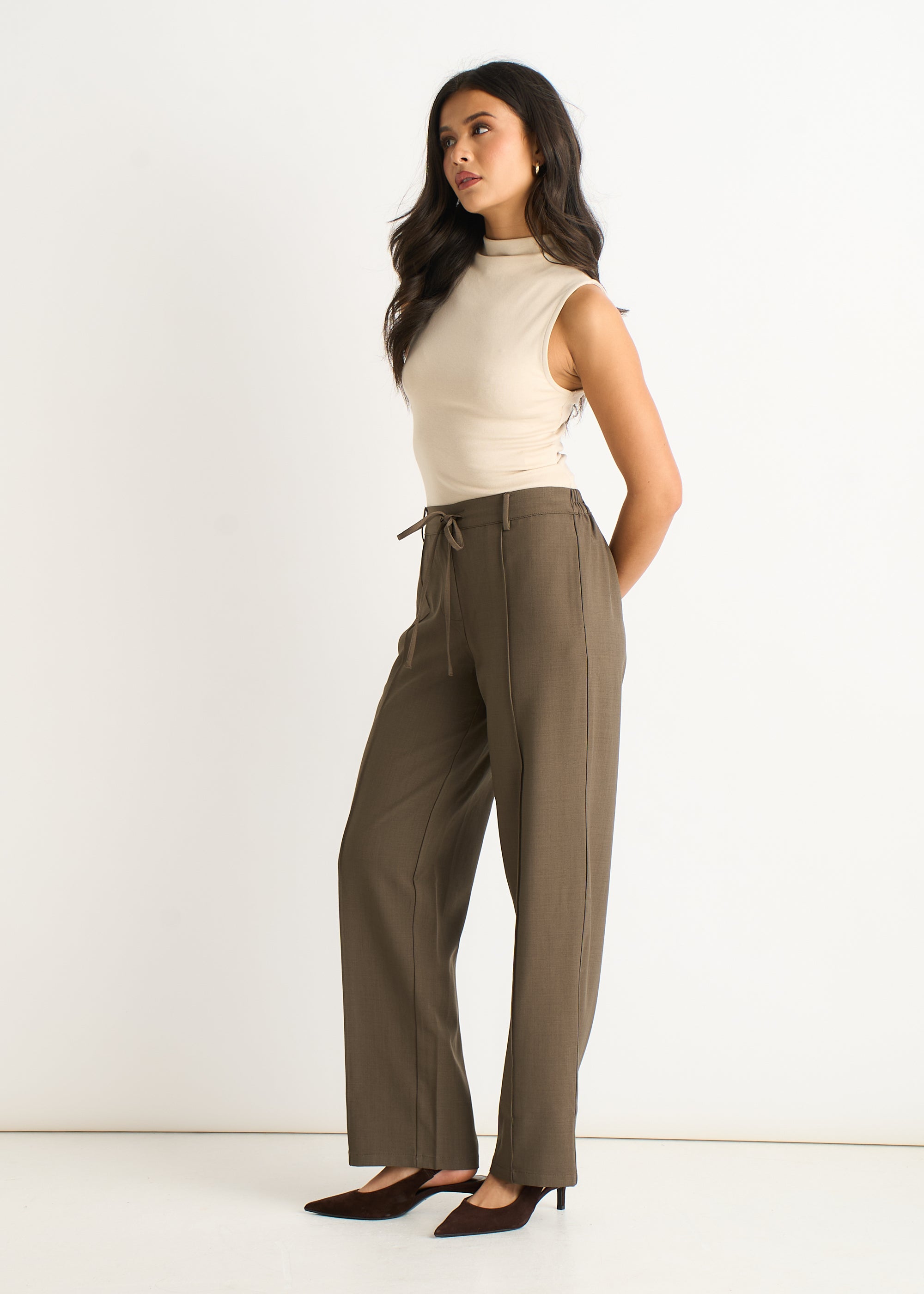 Olive Drawstring Elasticated back Tailoring Trousers
