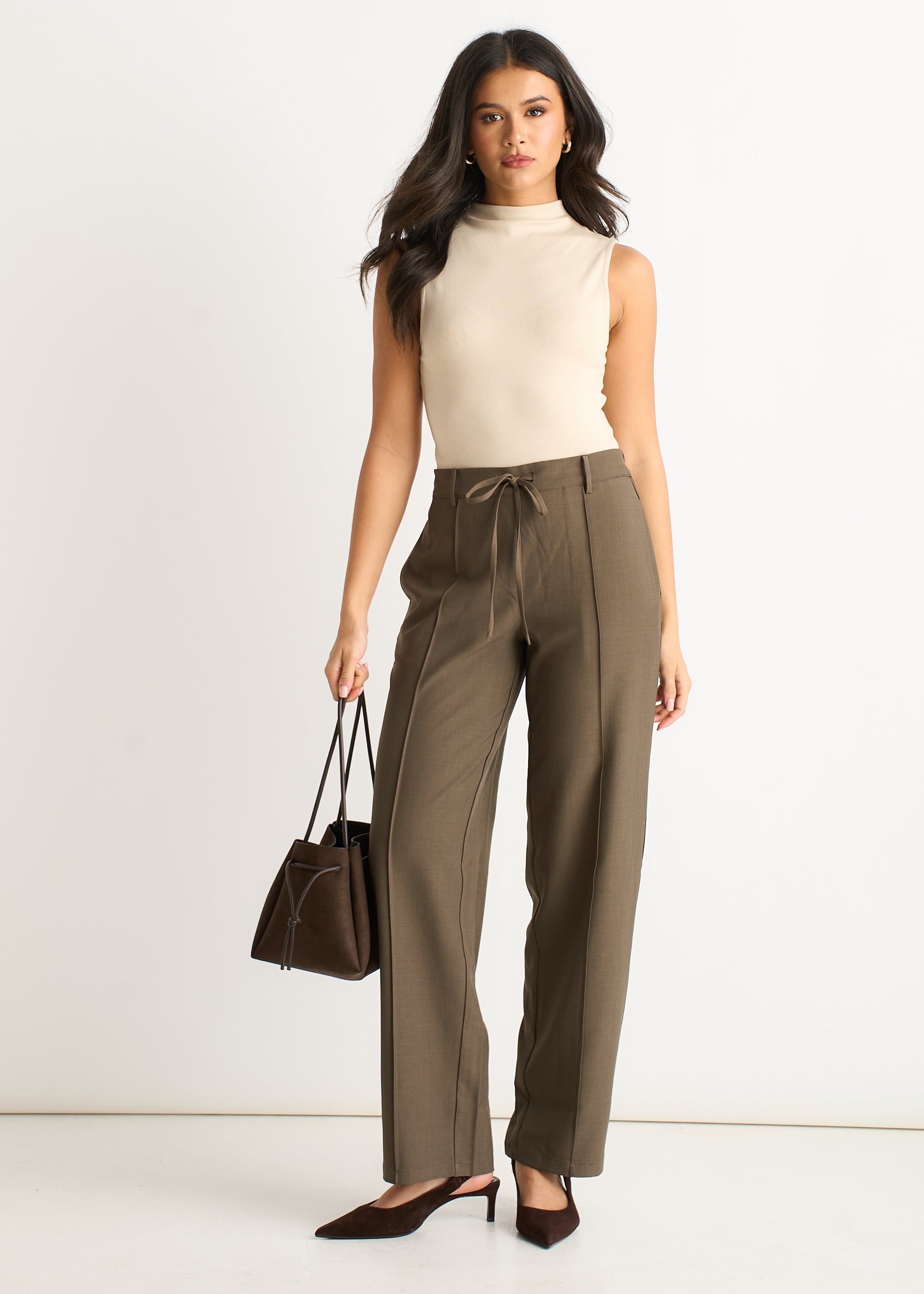 Olive Drawstring Elasticated back Tailoring Trousers