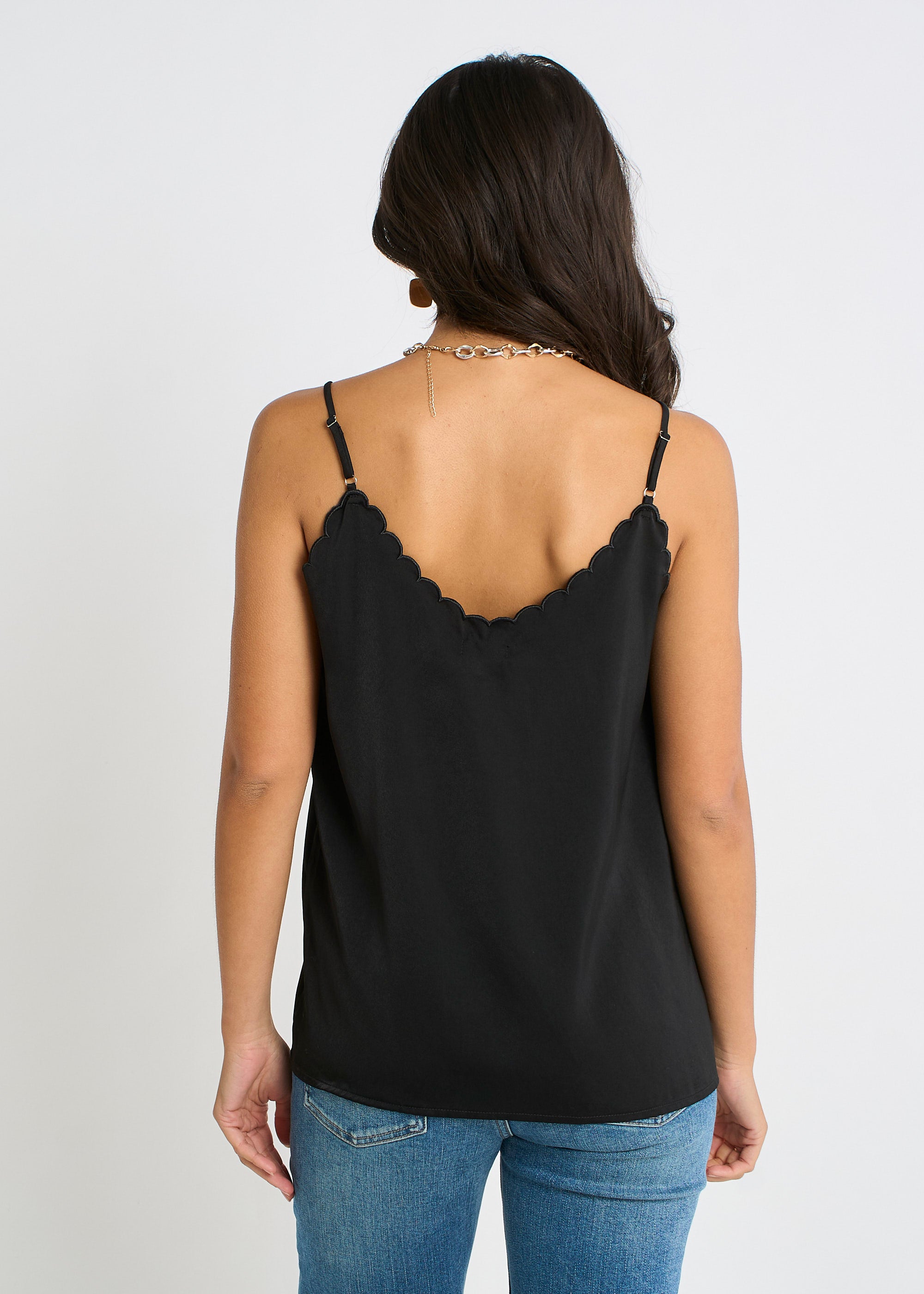 Black Scallop Trim Satin Cami Top