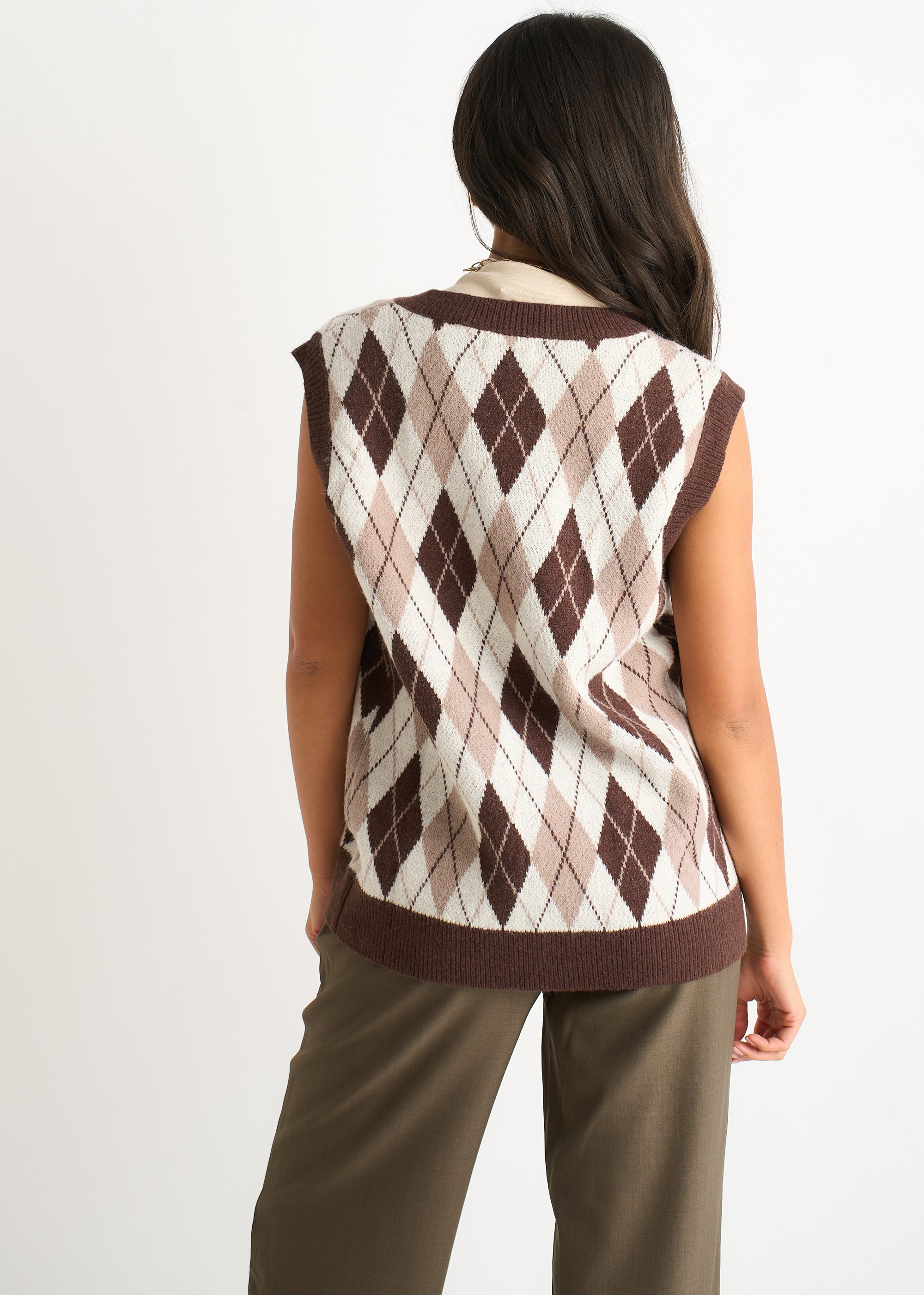 Chocolate Argyle Knit Vest Jumper