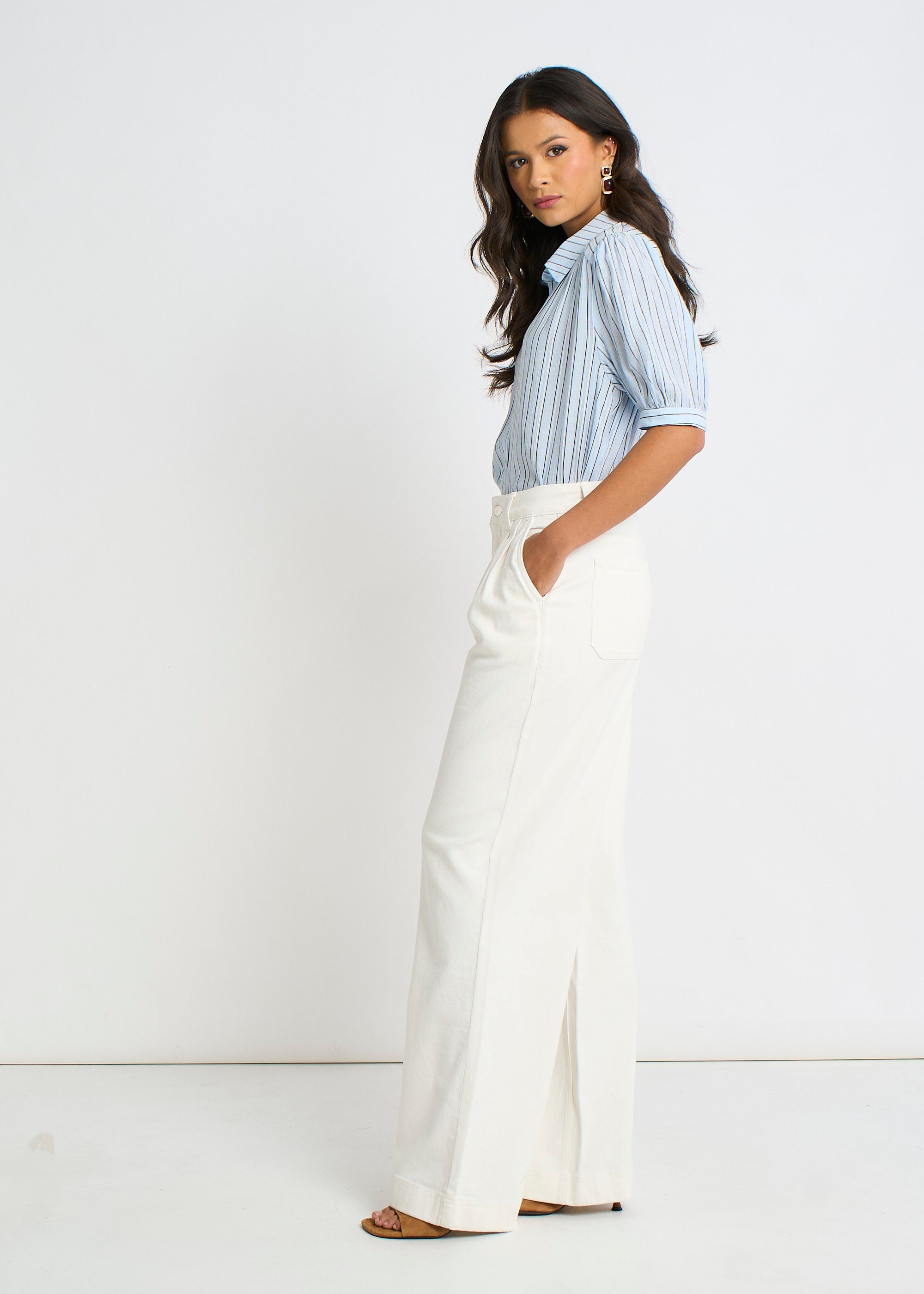 Off White Pleat Wide Leg Jean