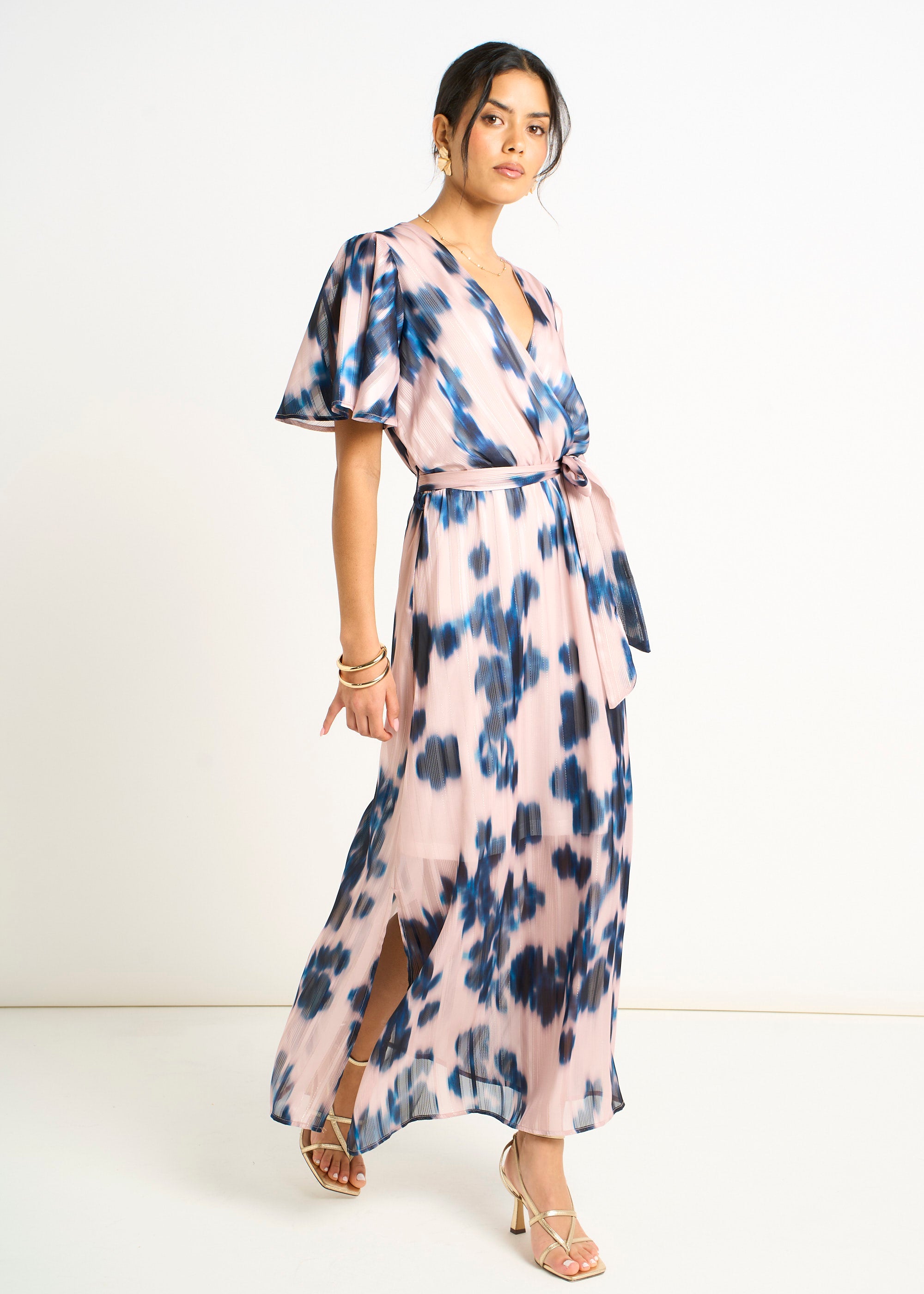 Champagne Blur Animal Print Wrap Midi Dress