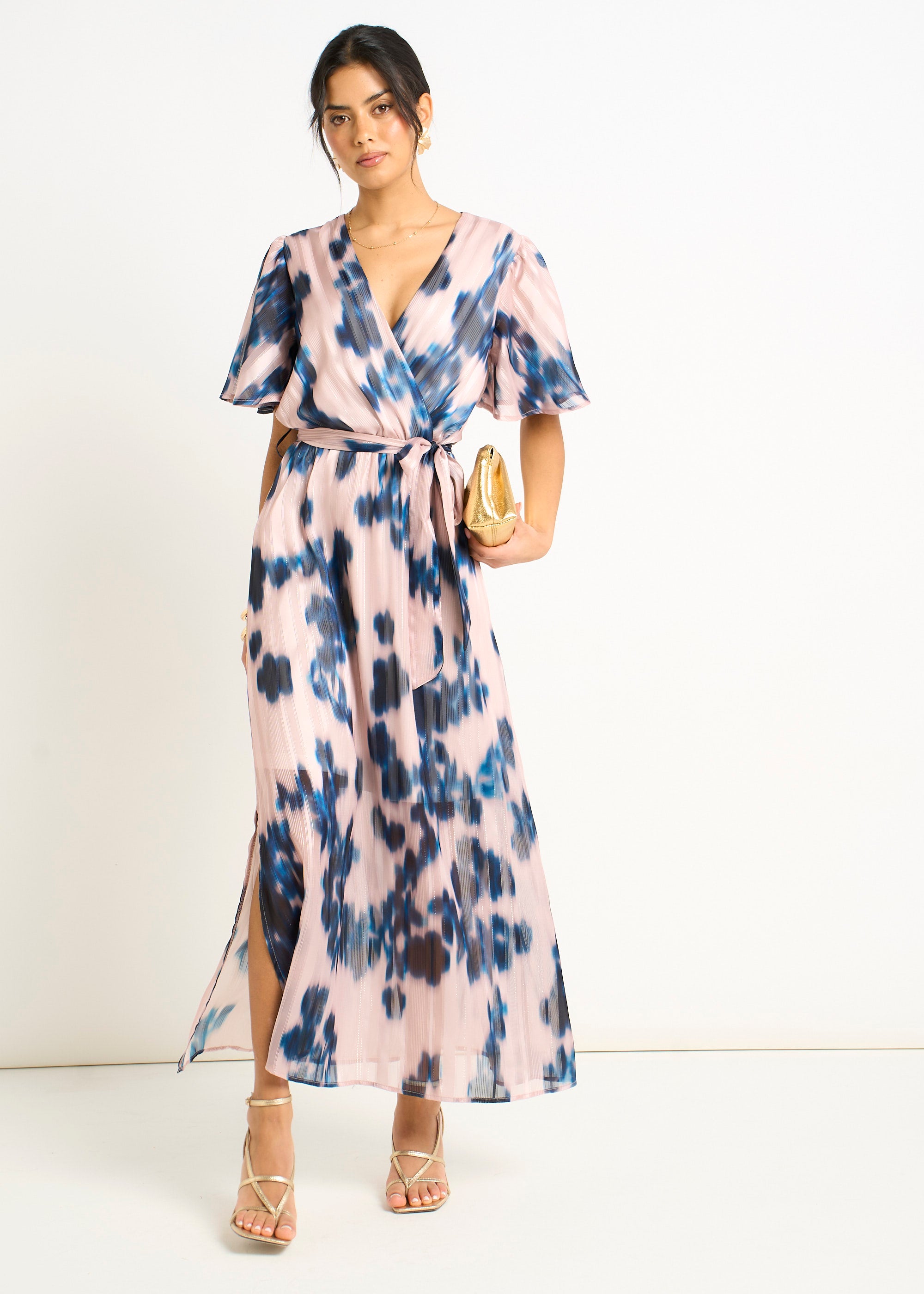 Champagne Blur Animal Print Wrap Midi Dress