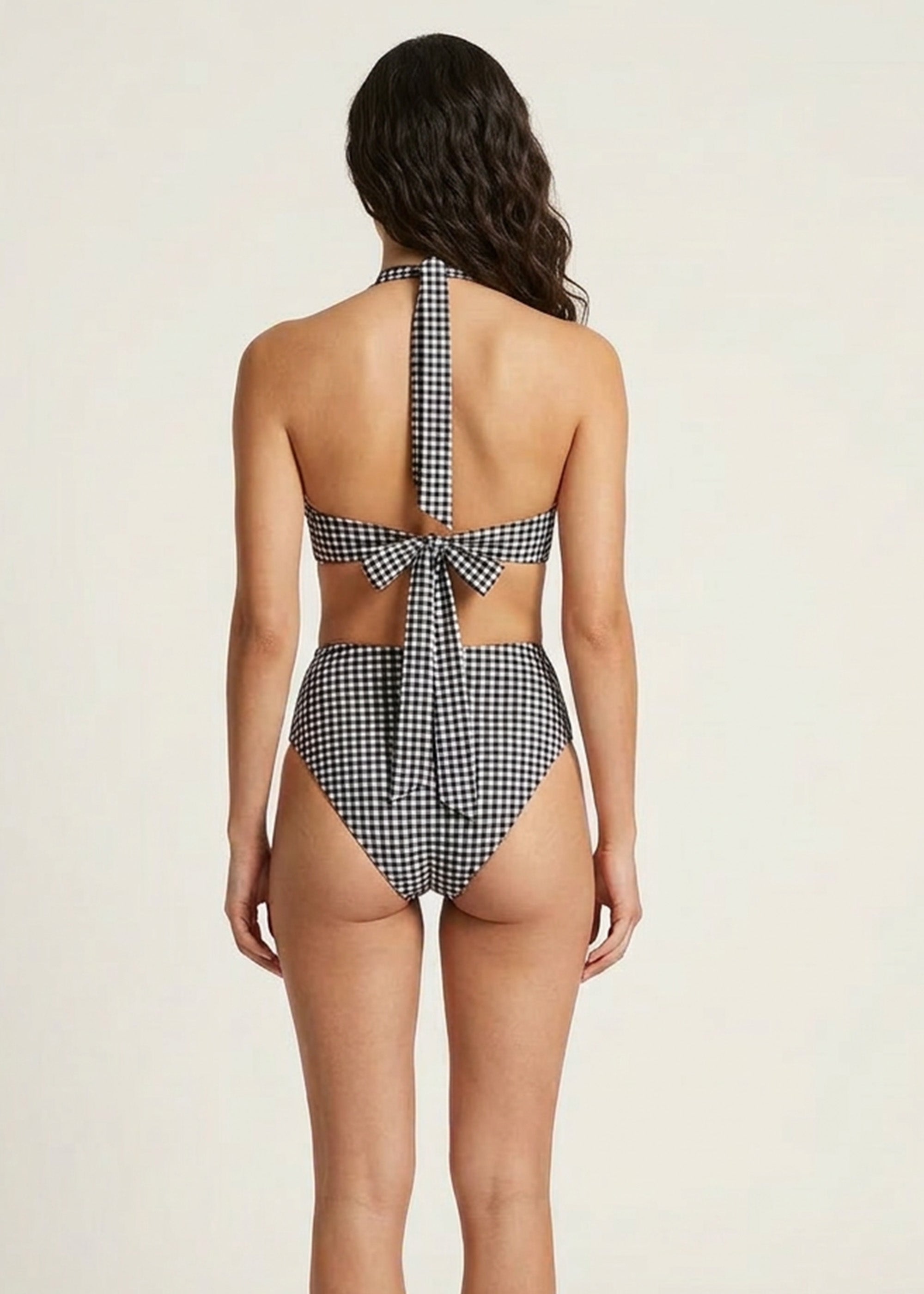 Brown Seersucker Gingham Bikini Bottom
