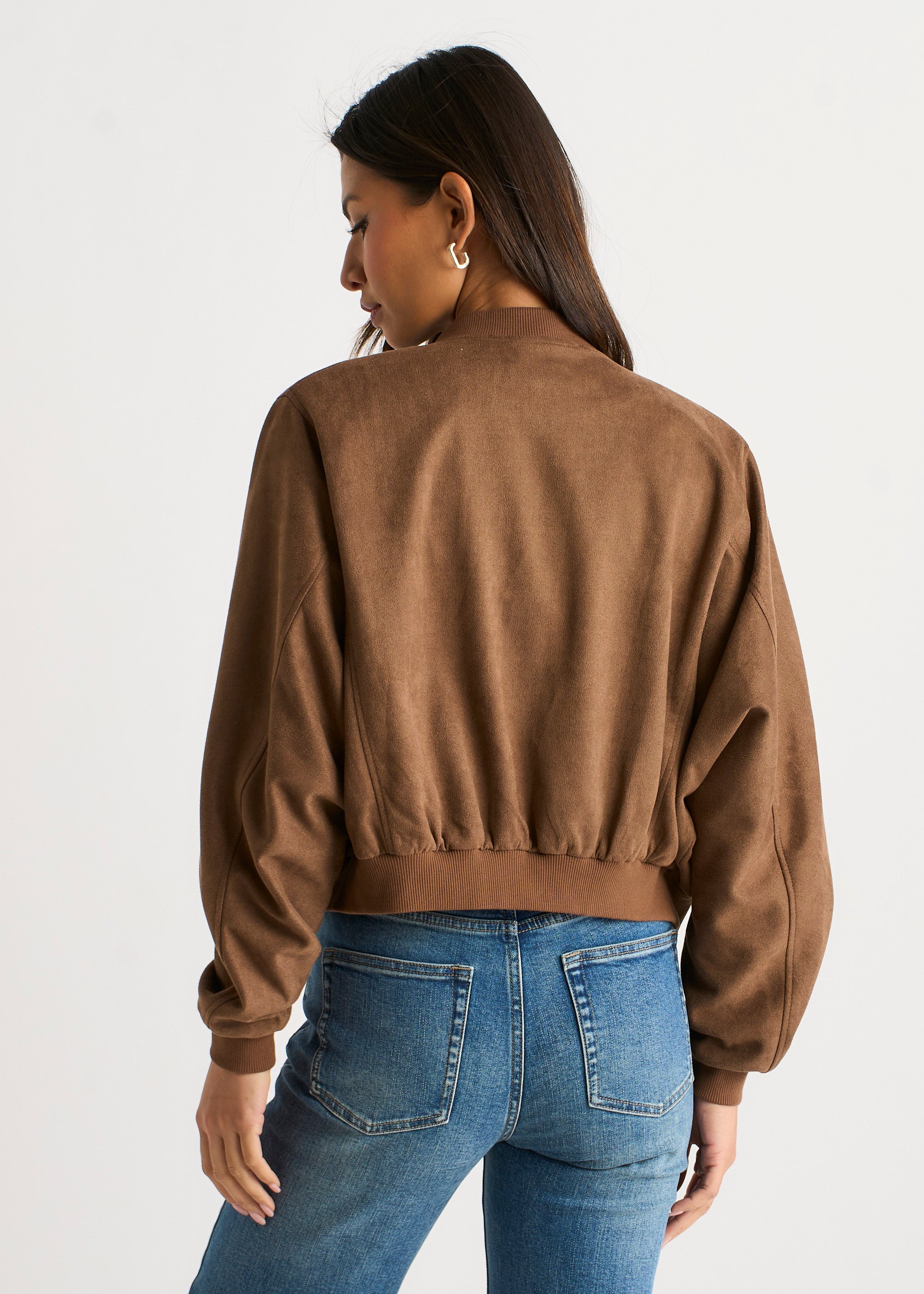 Brown Faux Suede Puff Ball Jacket