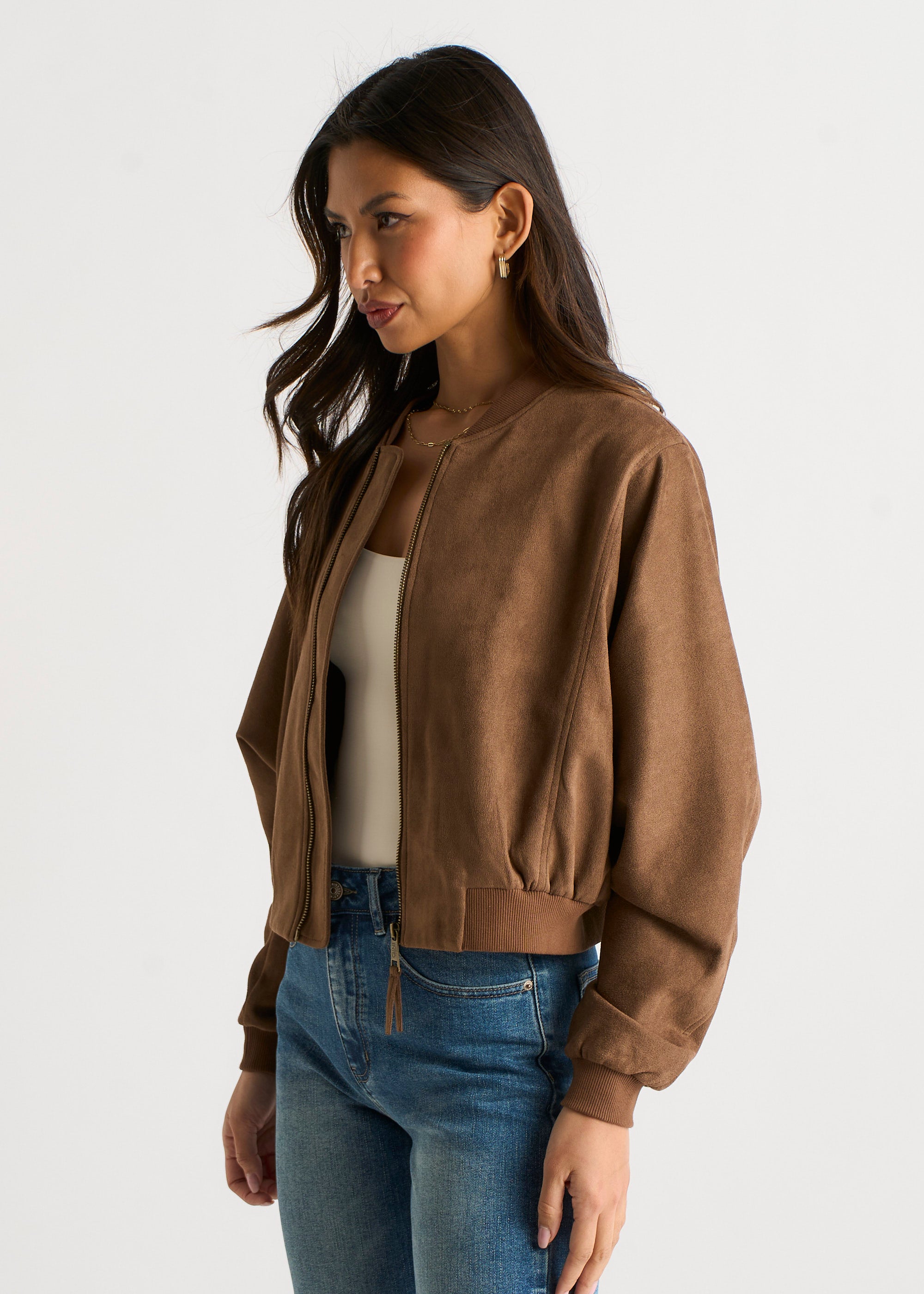 Brown Faux Suede Puff Ball Jacket