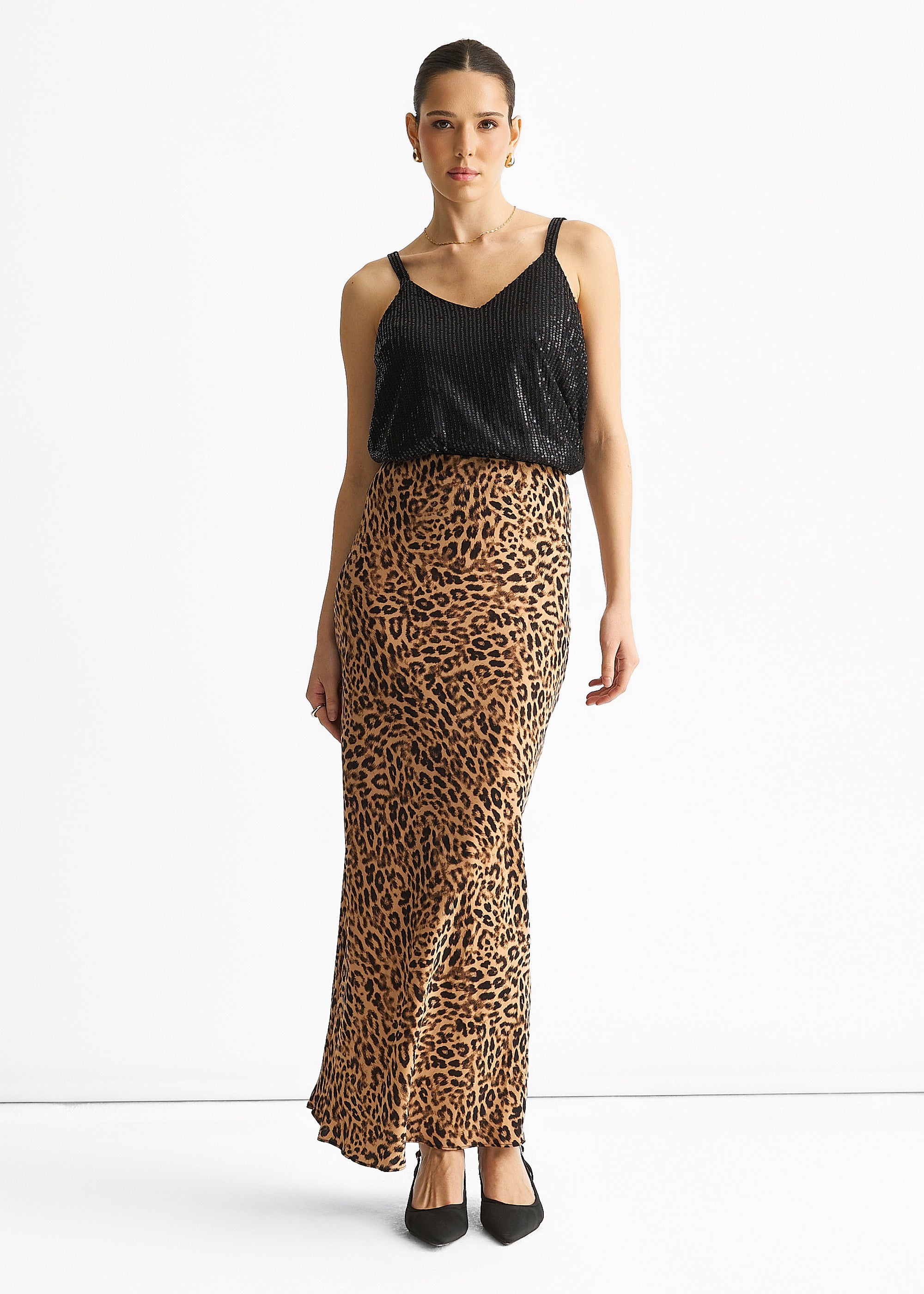 Black Sequin V Neck Cami Top