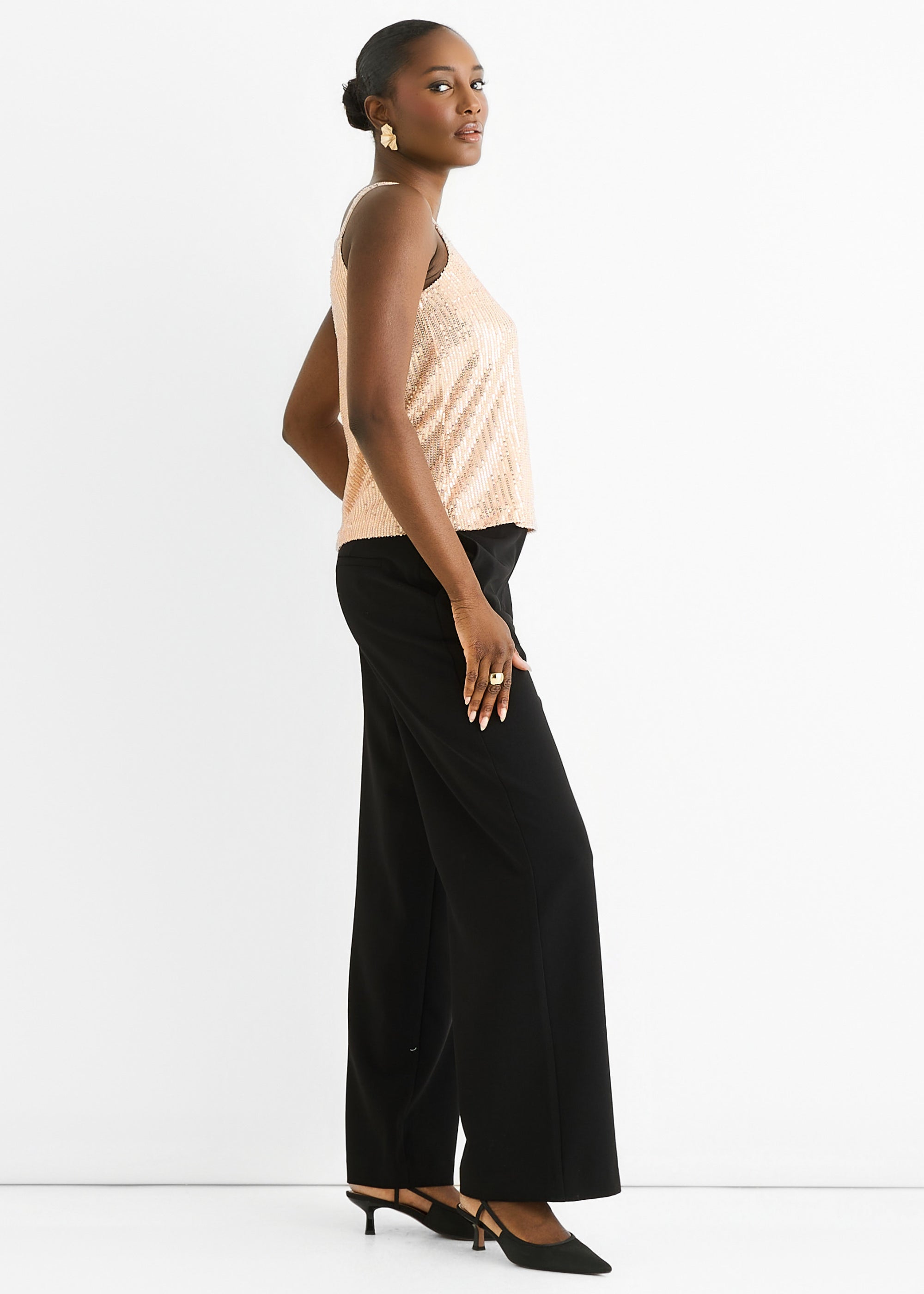 Champagne Sequin V Neck Cami Top