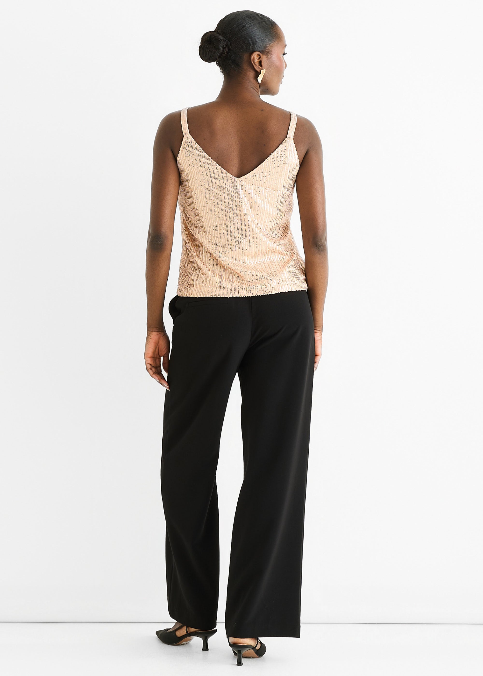 Champagne Sequin V Neck Cami Top