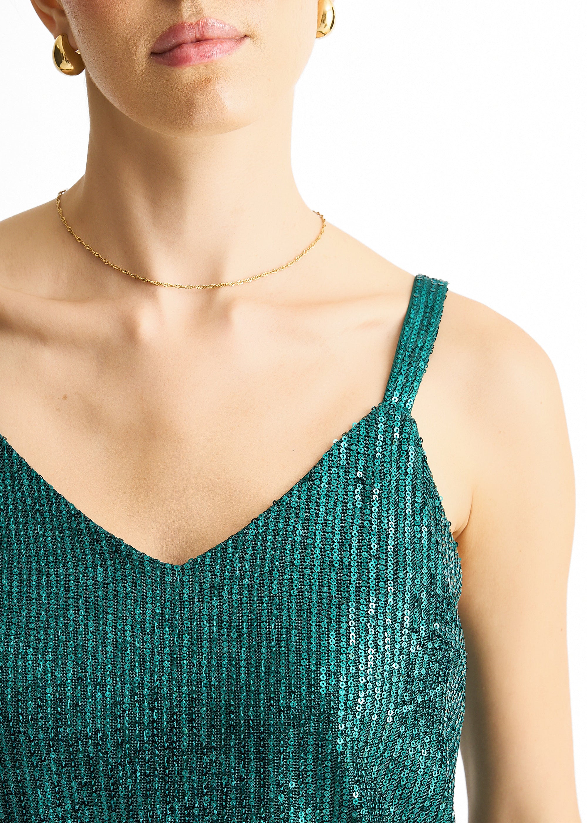 Green Sequin V Neck Cami Top