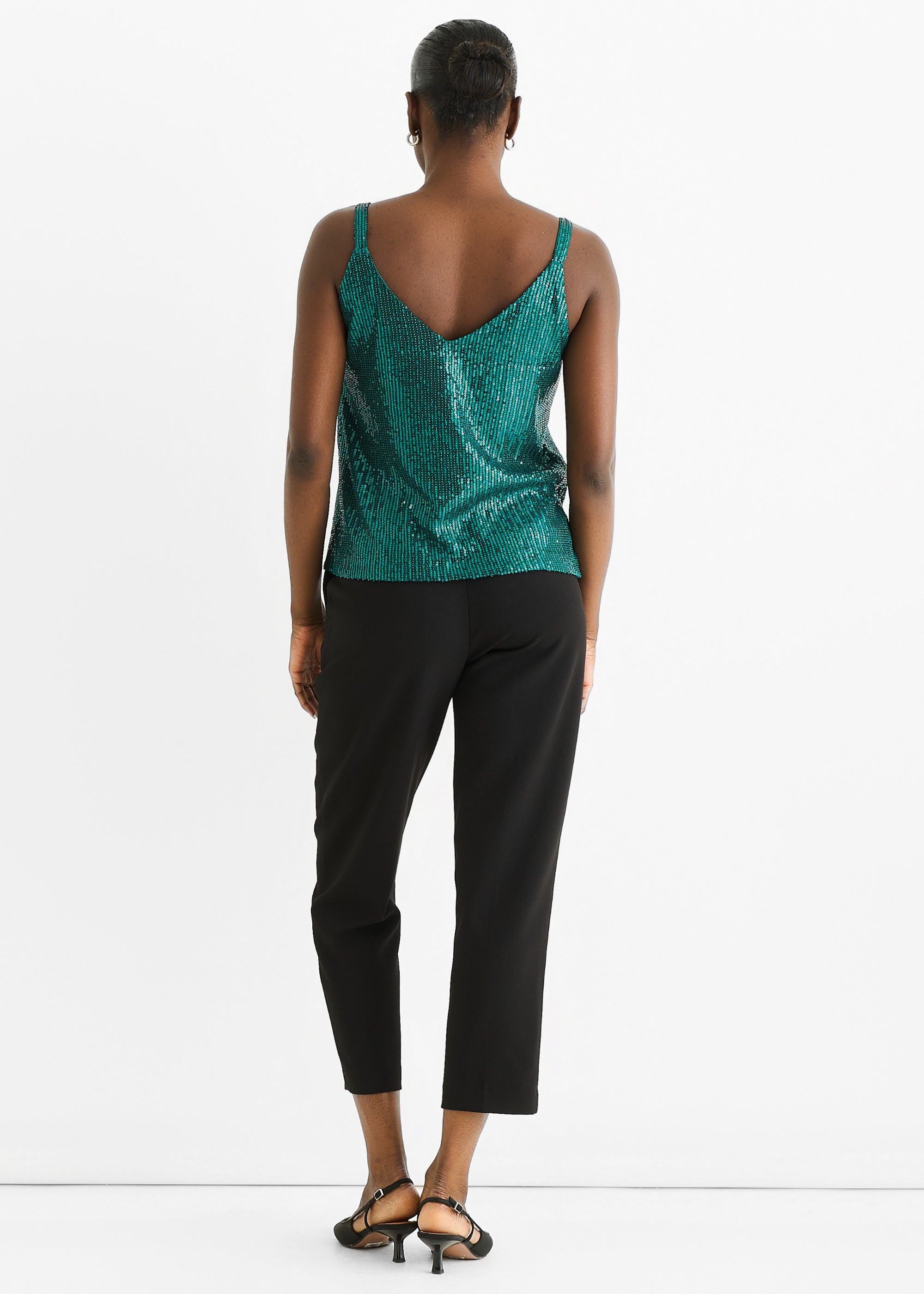Green Sequin V Neck Cami Top