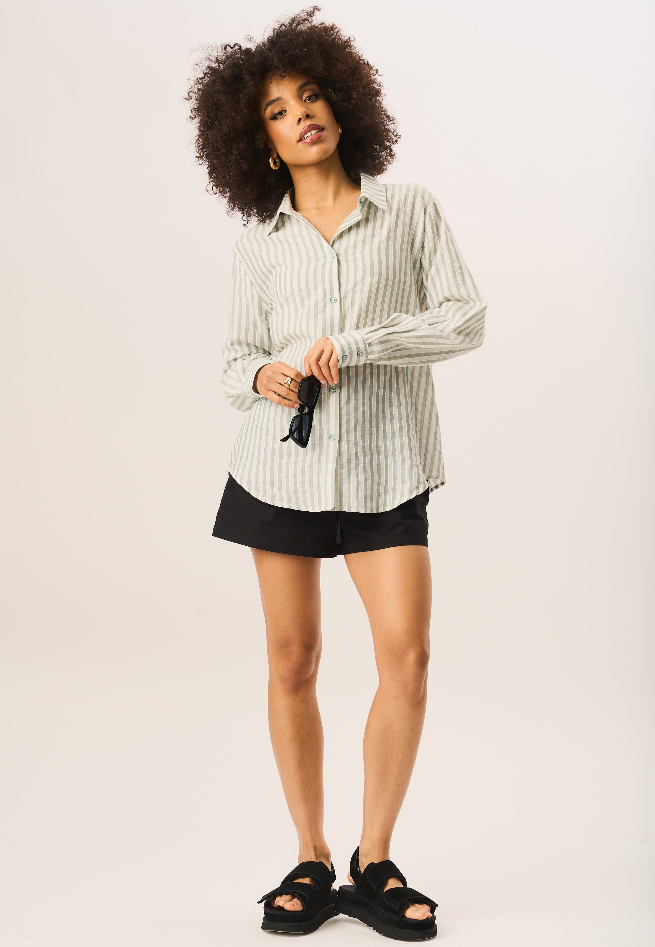 Sage GreenLinen Oversized Stripe Shirt