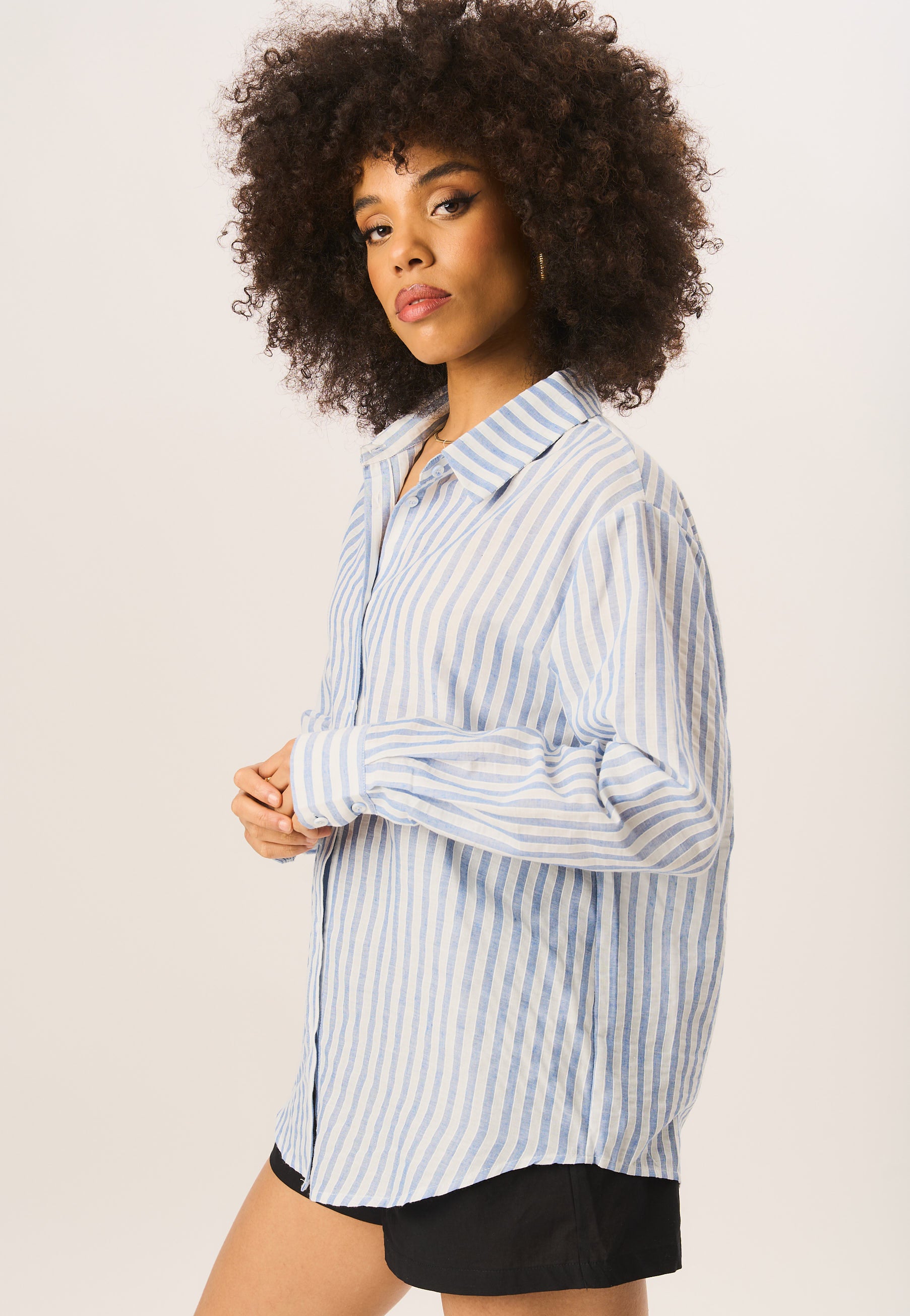 Blue Linen Oversized Stripe Shirt