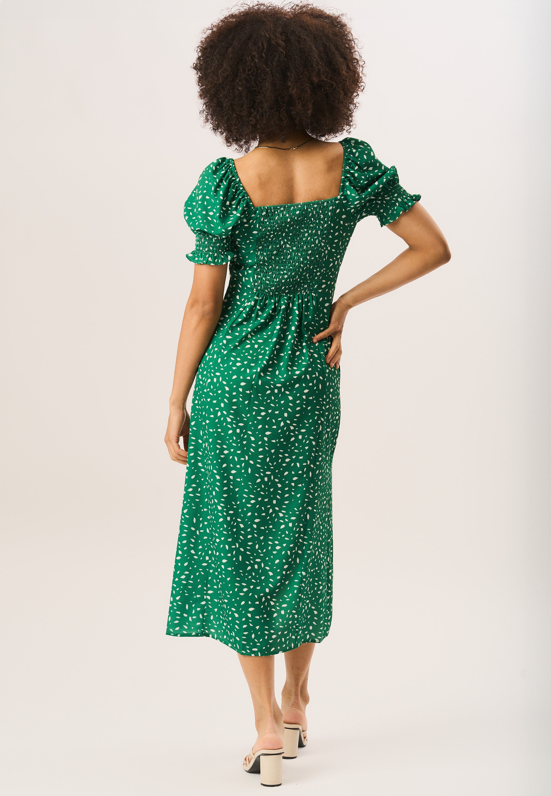 Green Animal Print Split Hem Midi Dress