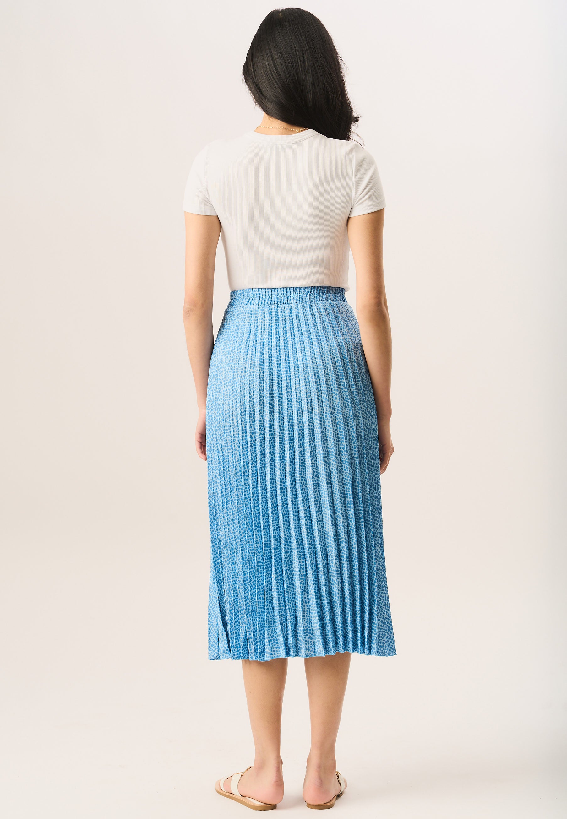 Blue Animal Printed Pleated Midi Skirt