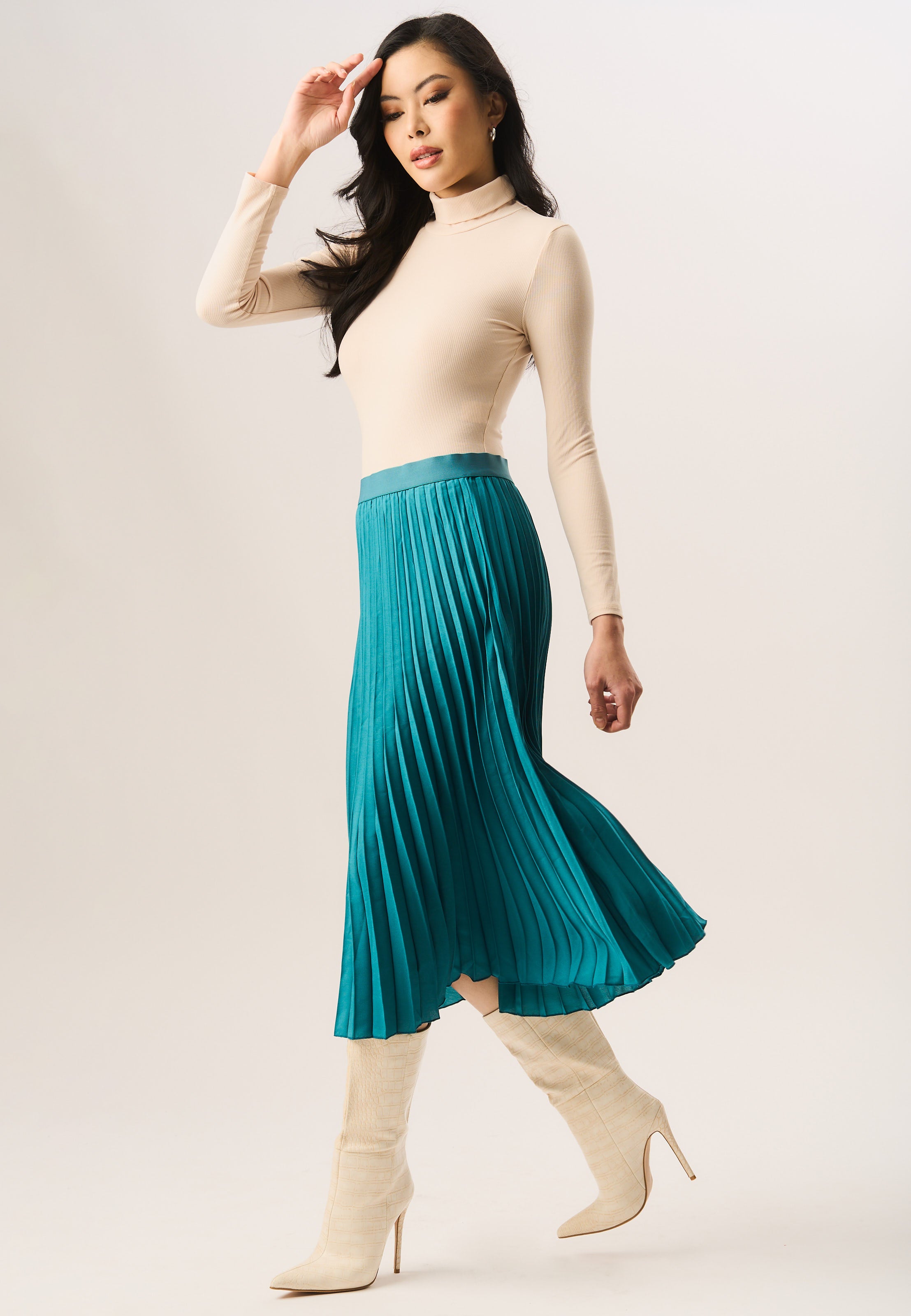 Teal Pleated Midi Skirt