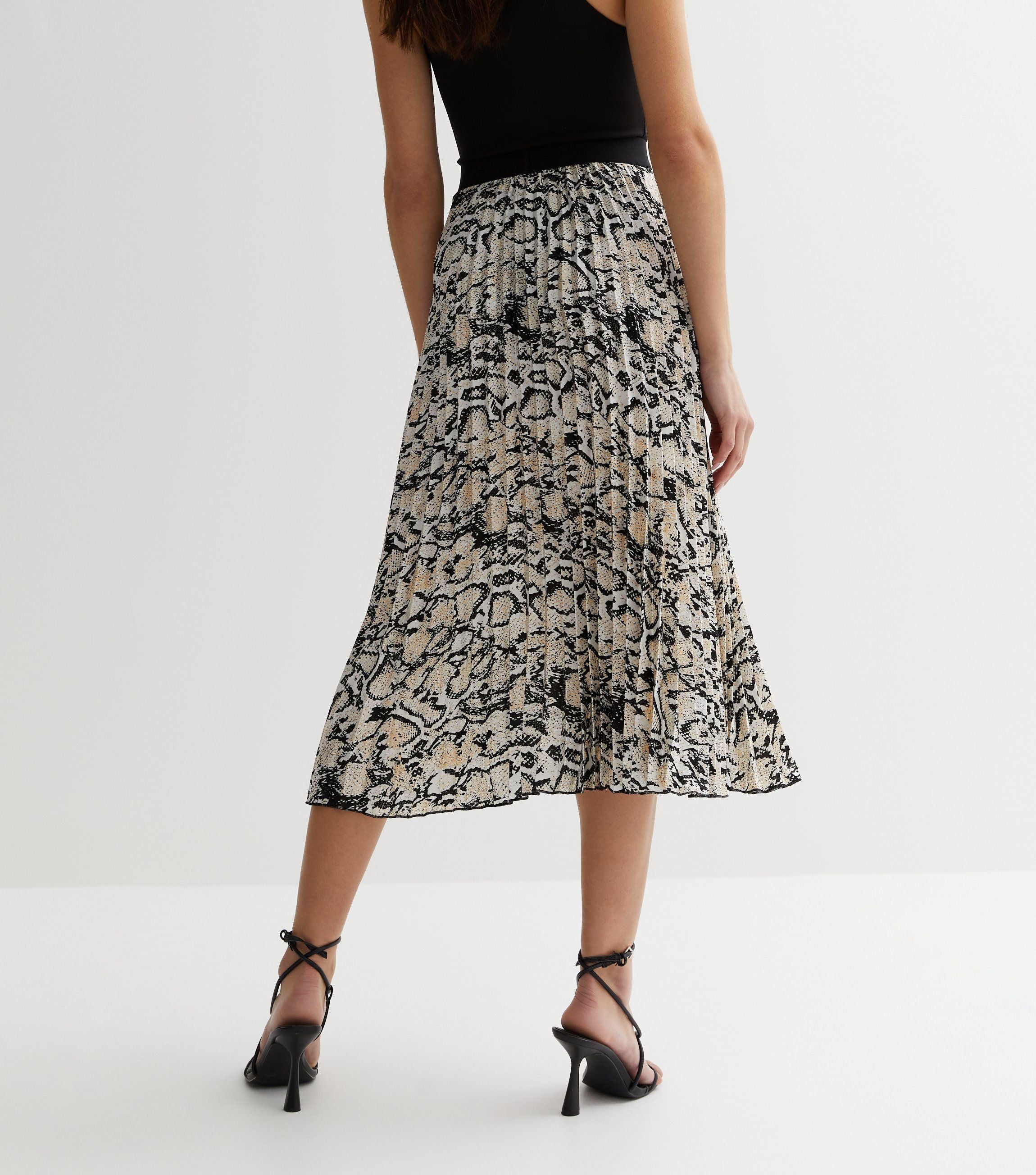Grey Animal Print Pleated Midi Skirt