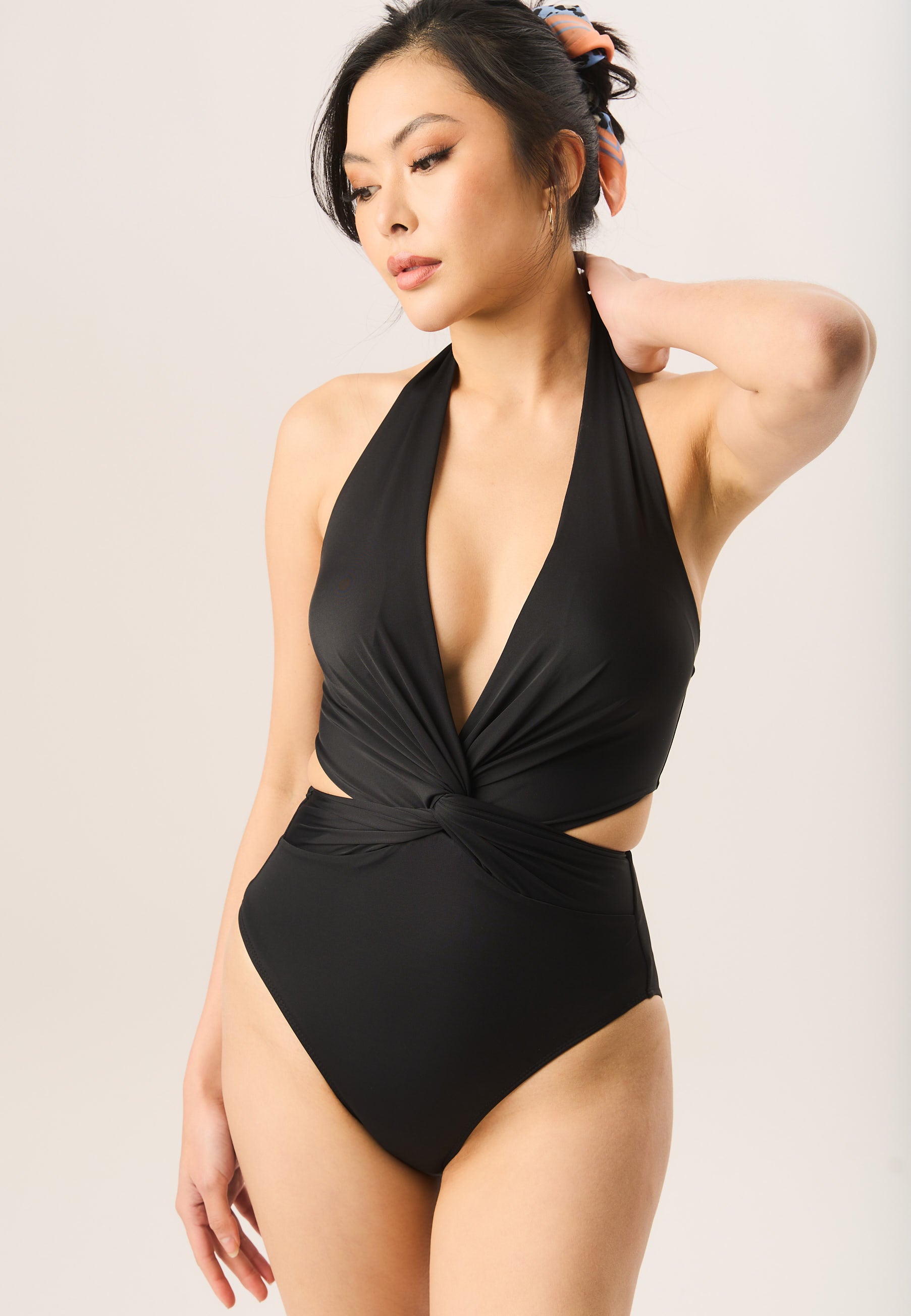 Black Twisted Cut out Halter Swimsuit