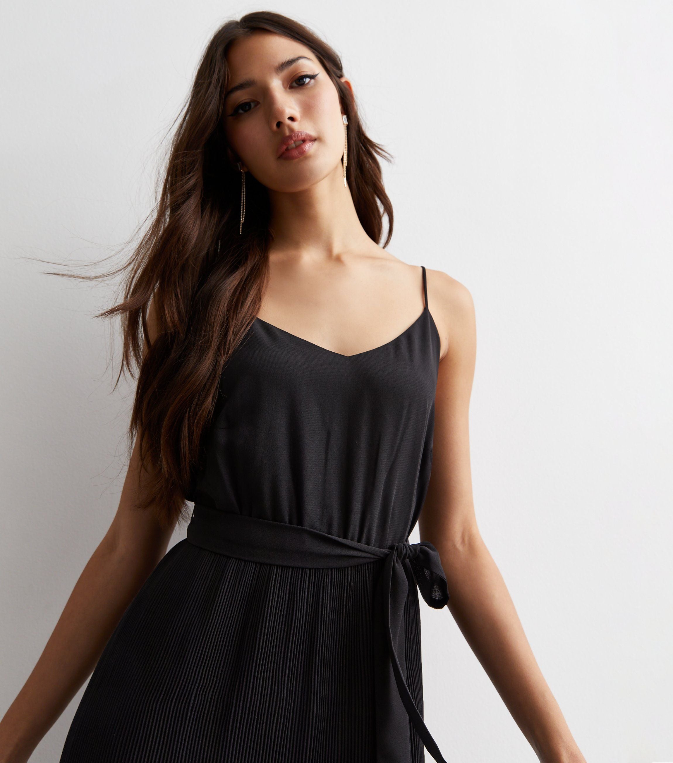 Black Cami Top Pleated Midi Dress