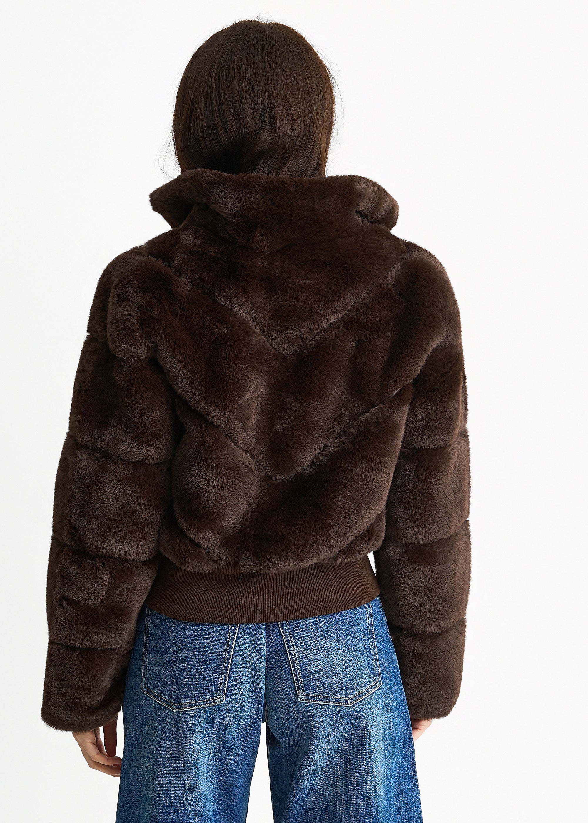 Chocolate Faux Fur Zip Front Short Jacket