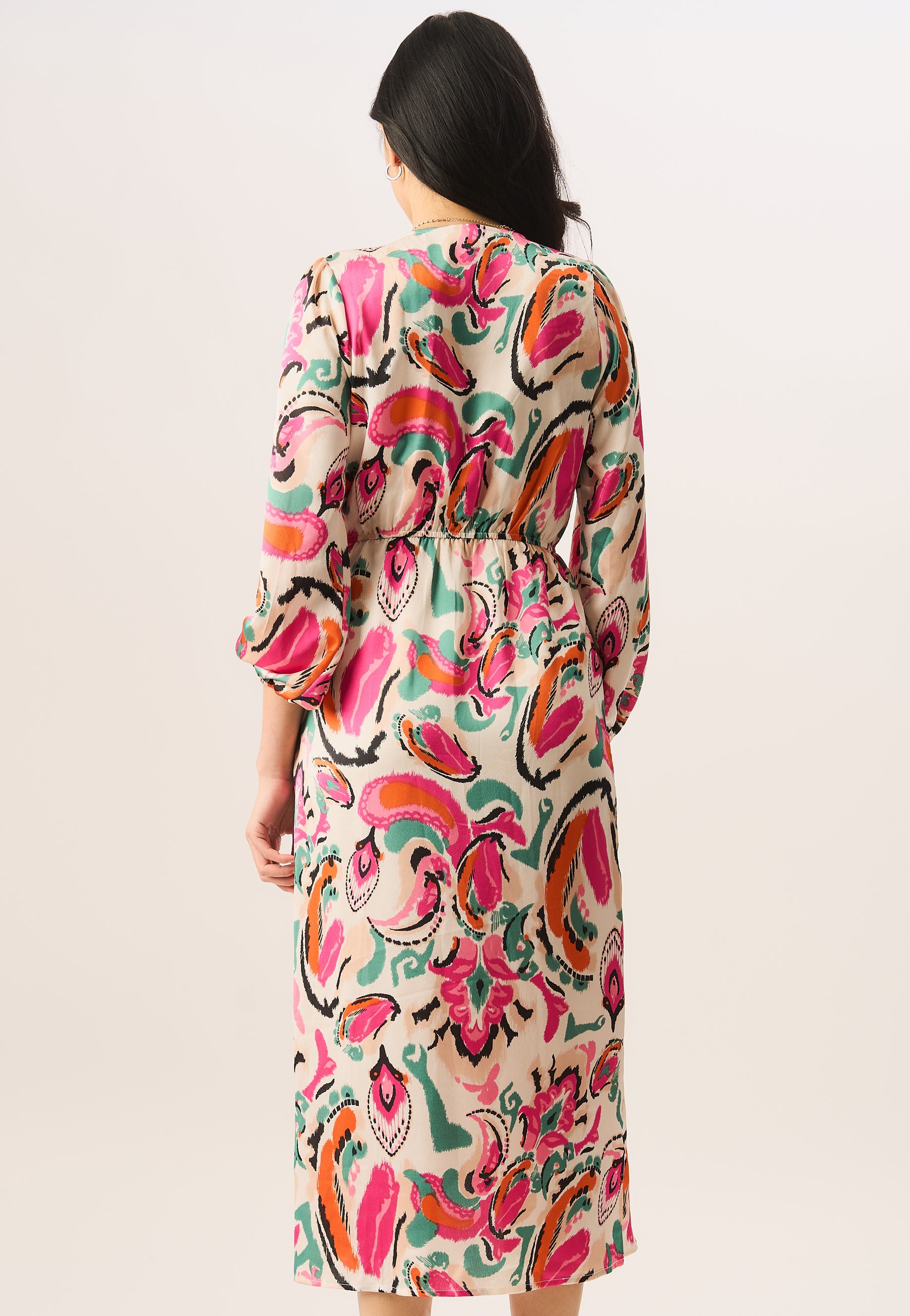 Multi Print Wrap Midi Dress