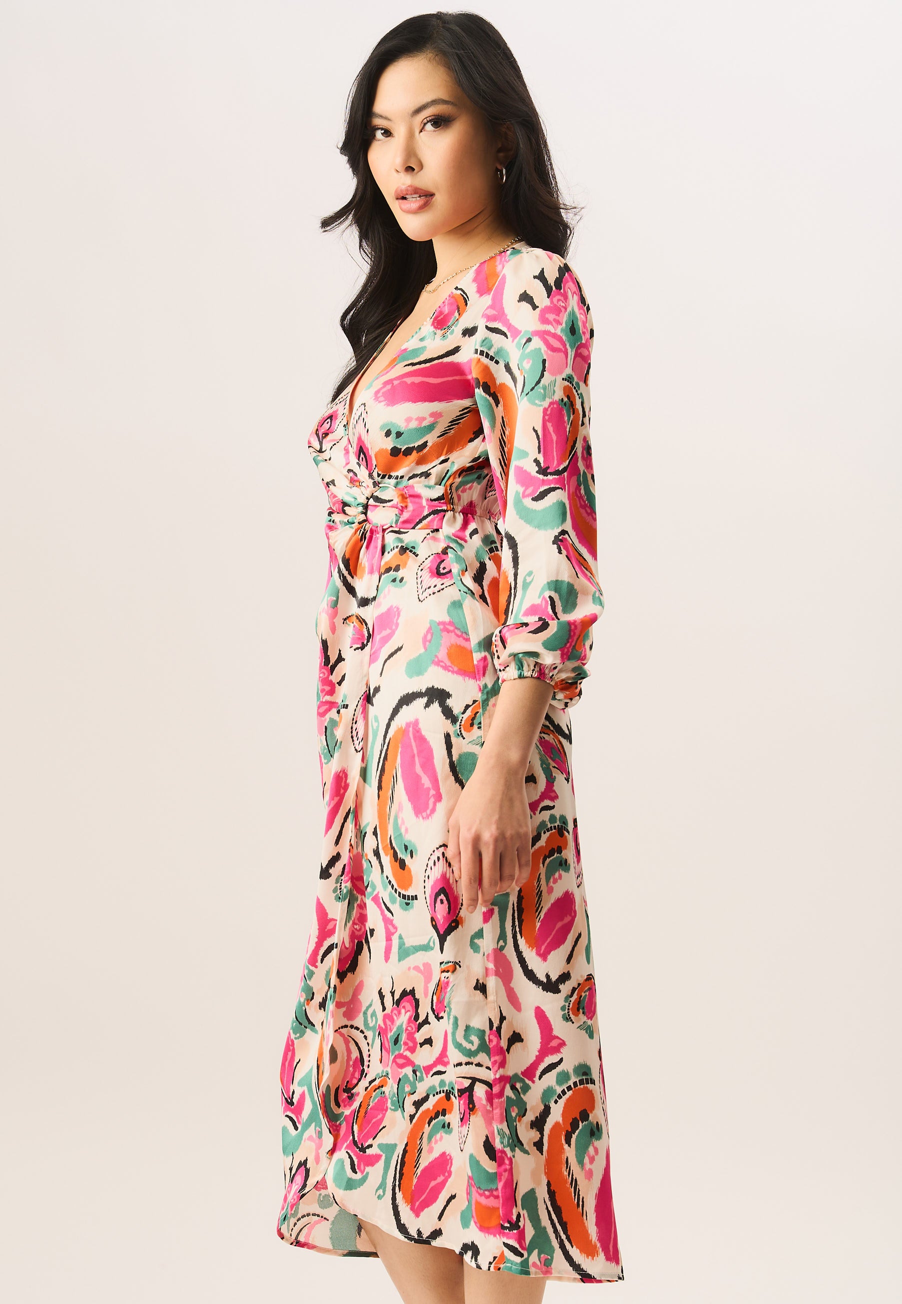 Multi Print Wrap Midi Dress