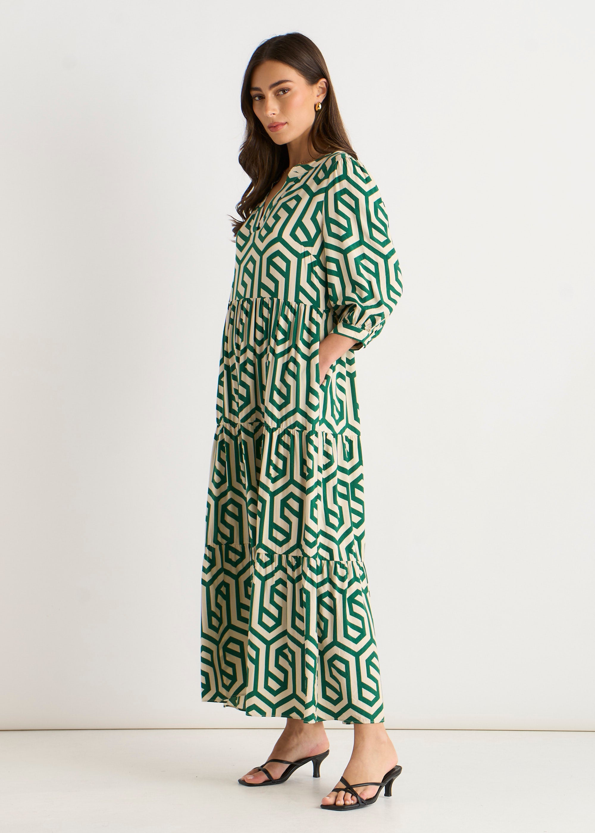 Green Long Sleeve Maxi Dress