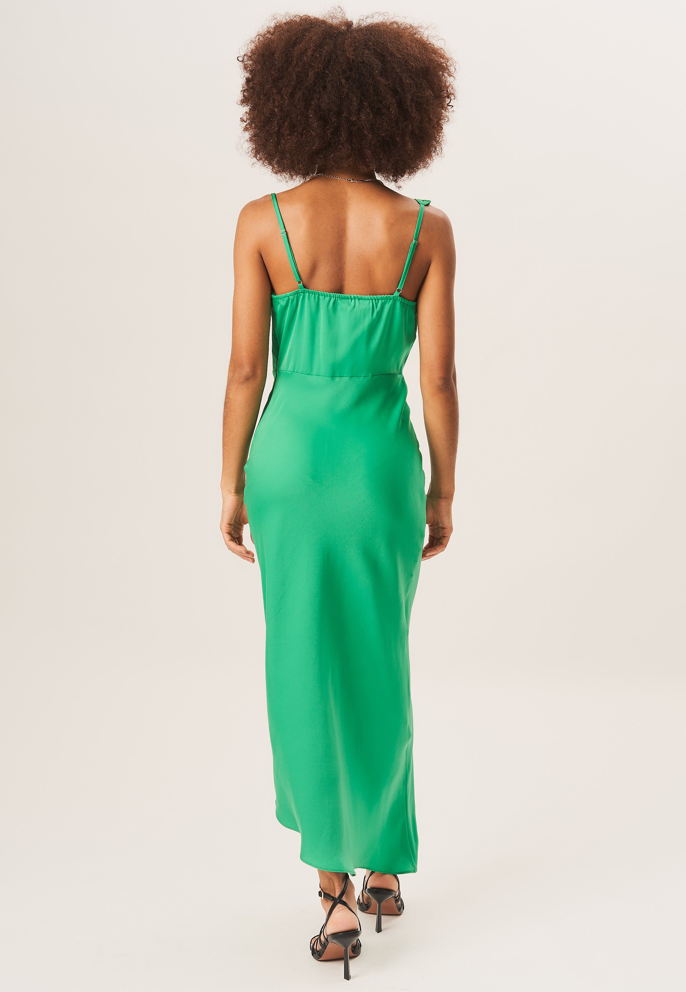 Green Cowl Neck Asymmetric Hem Midi Dress