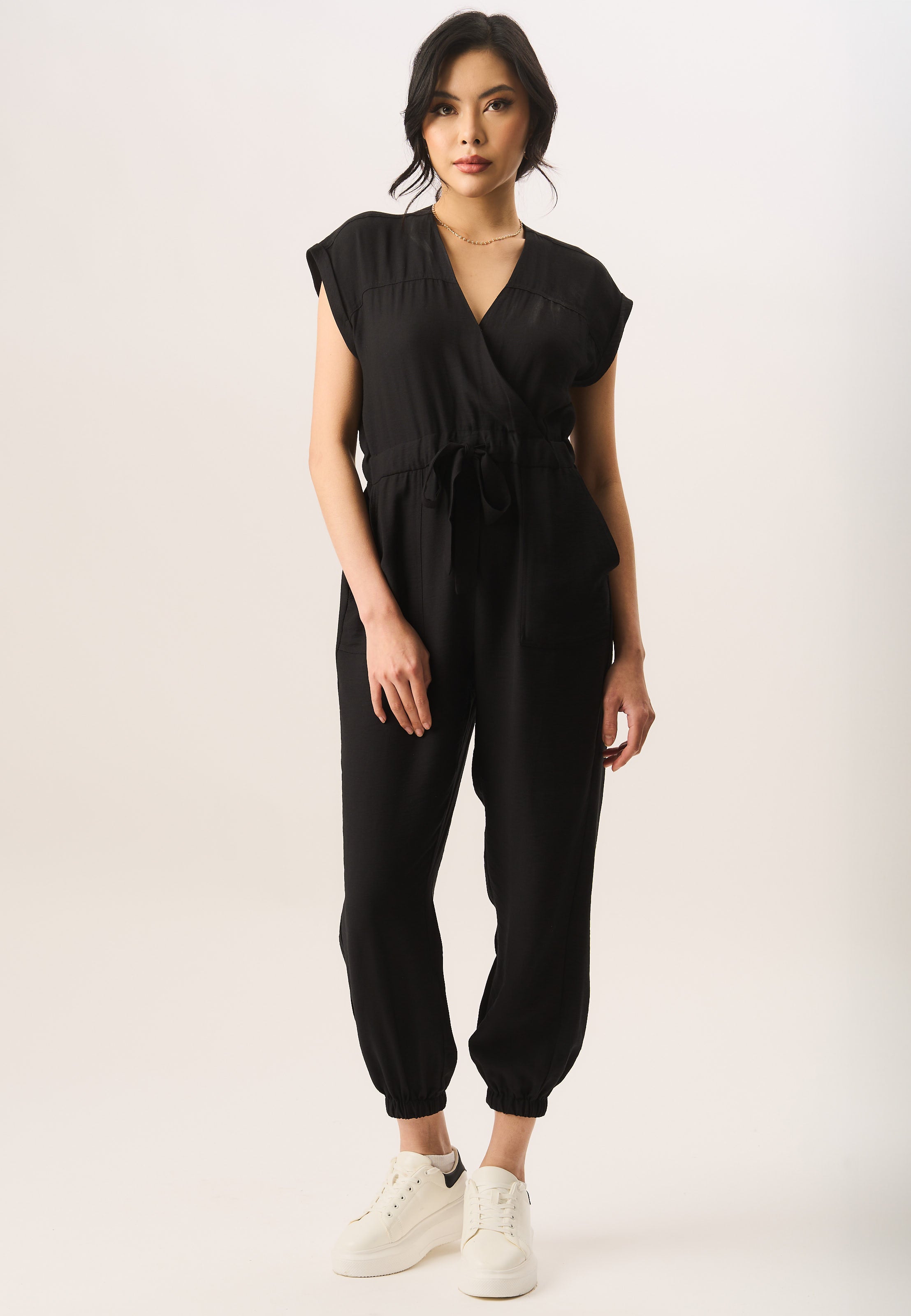 Black Waist Tie Pocket Detail Jumpsuit