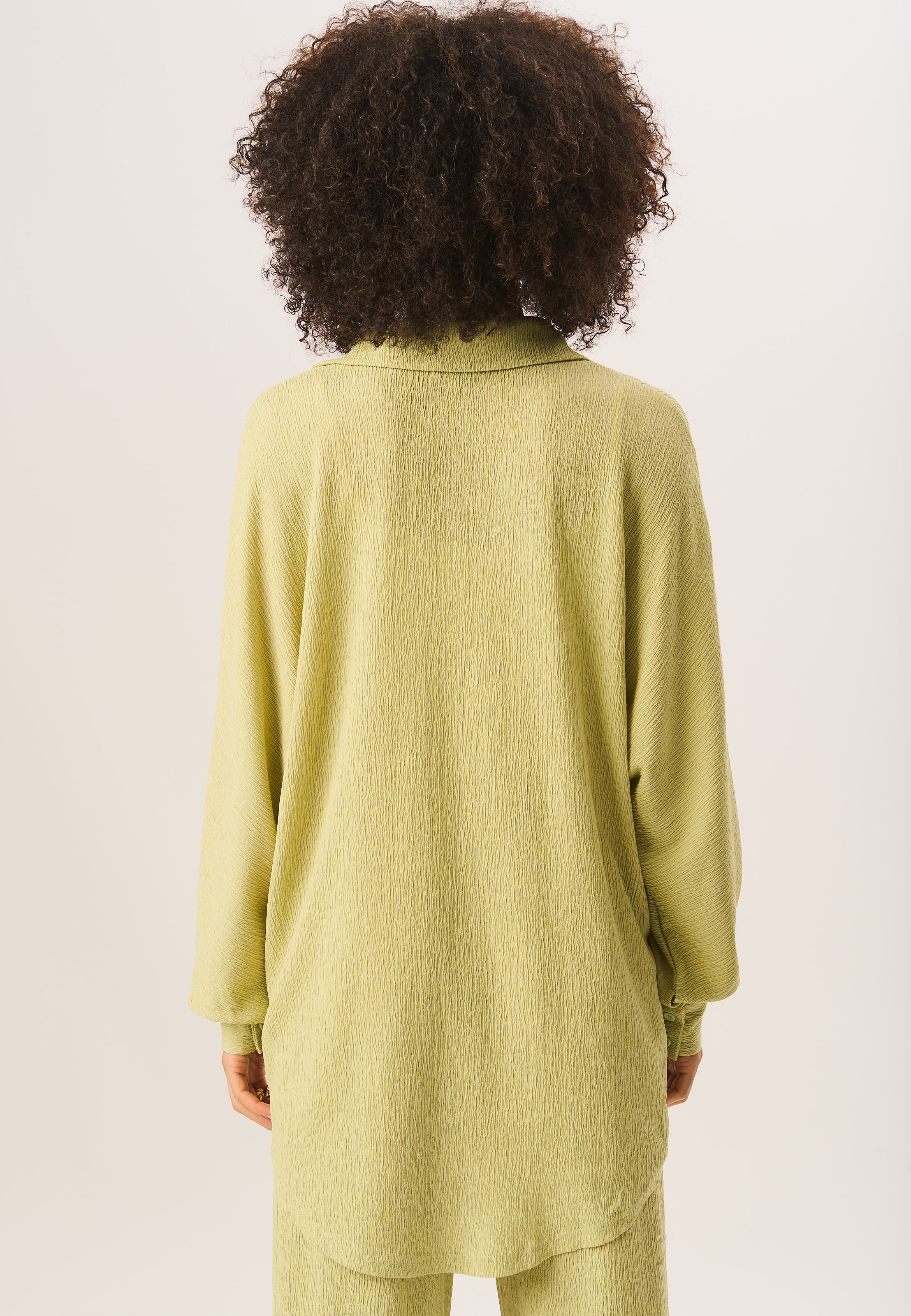 Sage Green Textured Oversize Fit Long Sleeves Shirt