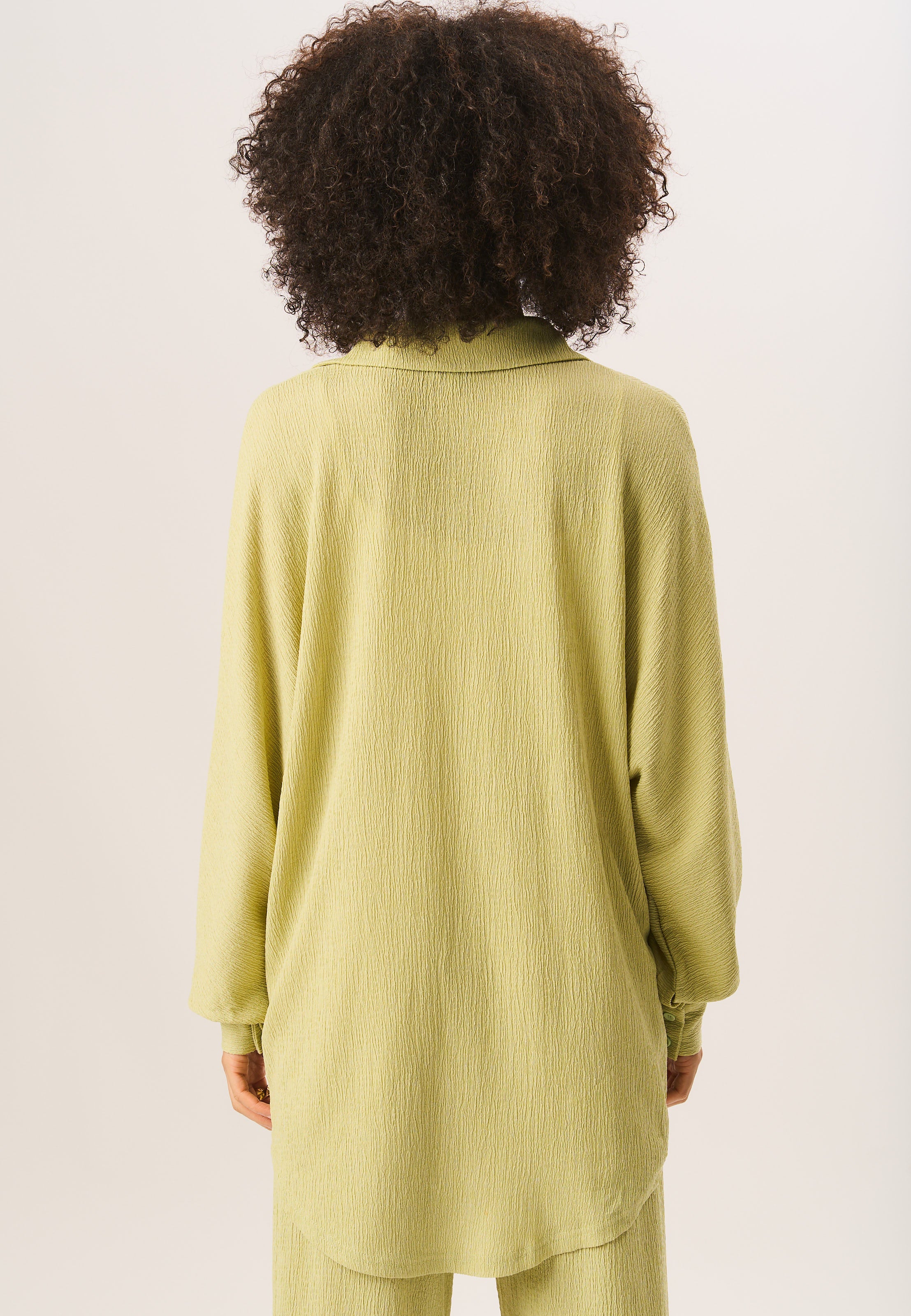 Green Textured Oversize Fit Long Sleeves Shirt