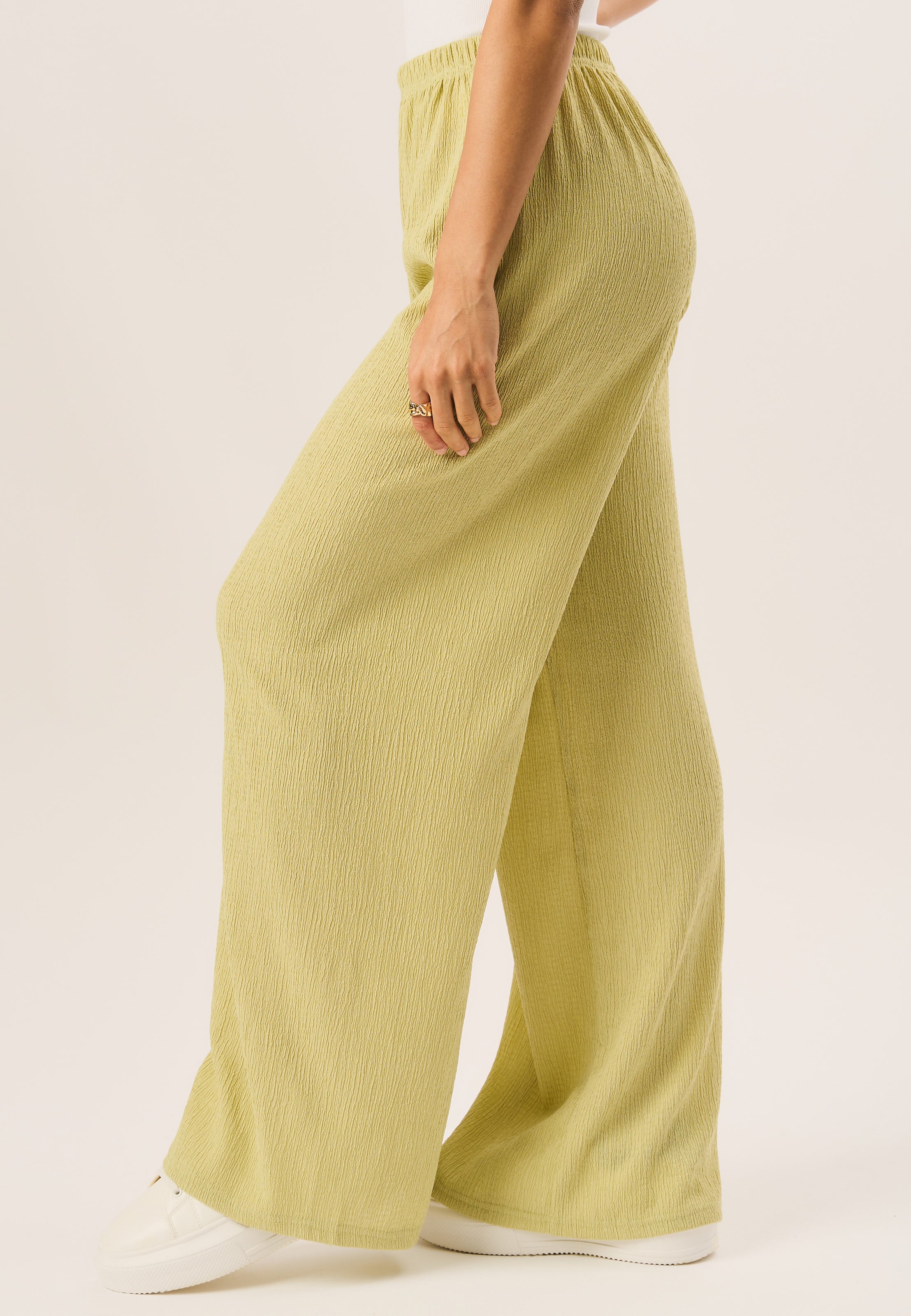 Sage Green Textured Pull On Wide Leg Trousers