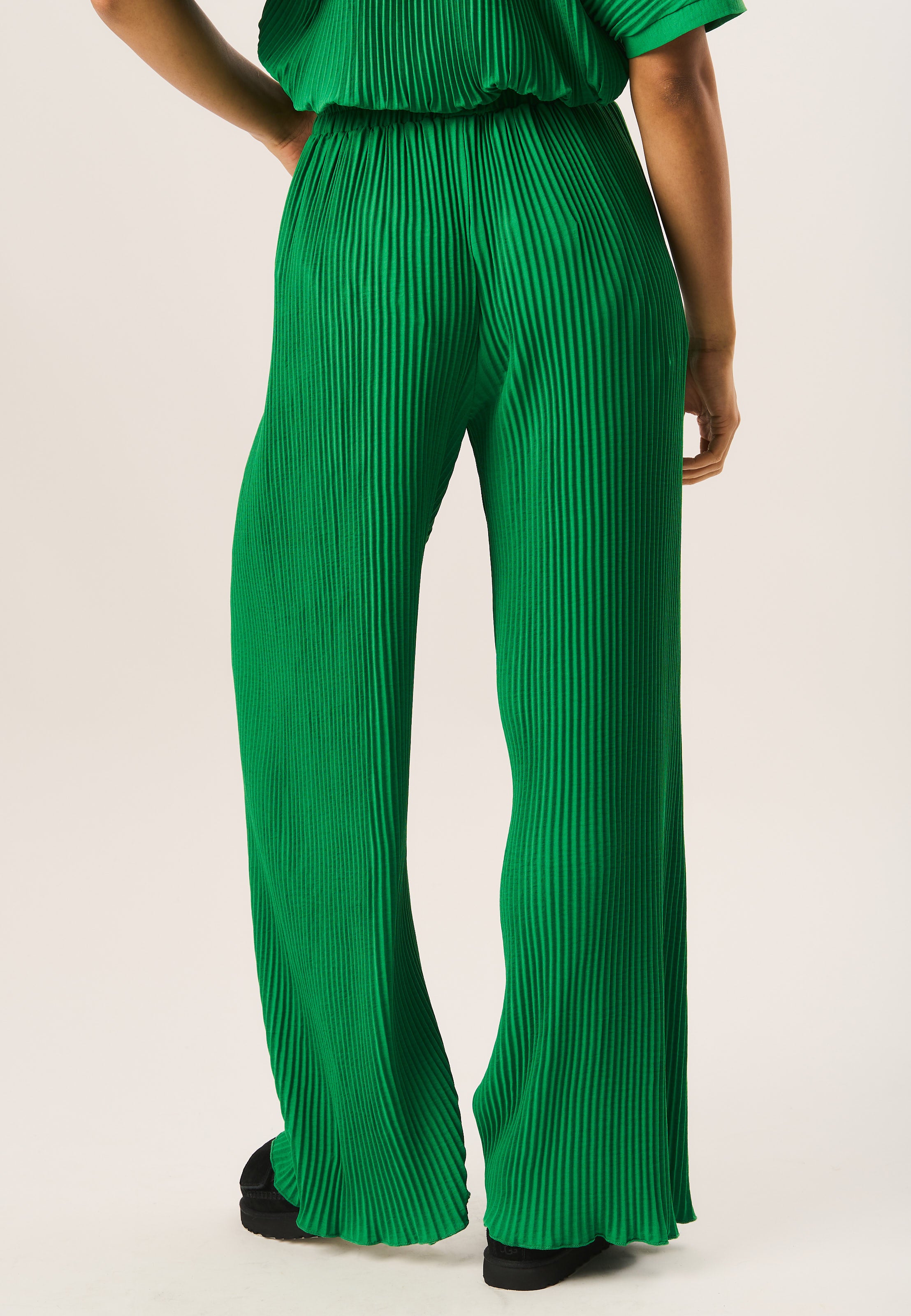 Green Plisse Loungewear Wide Leg Trousers