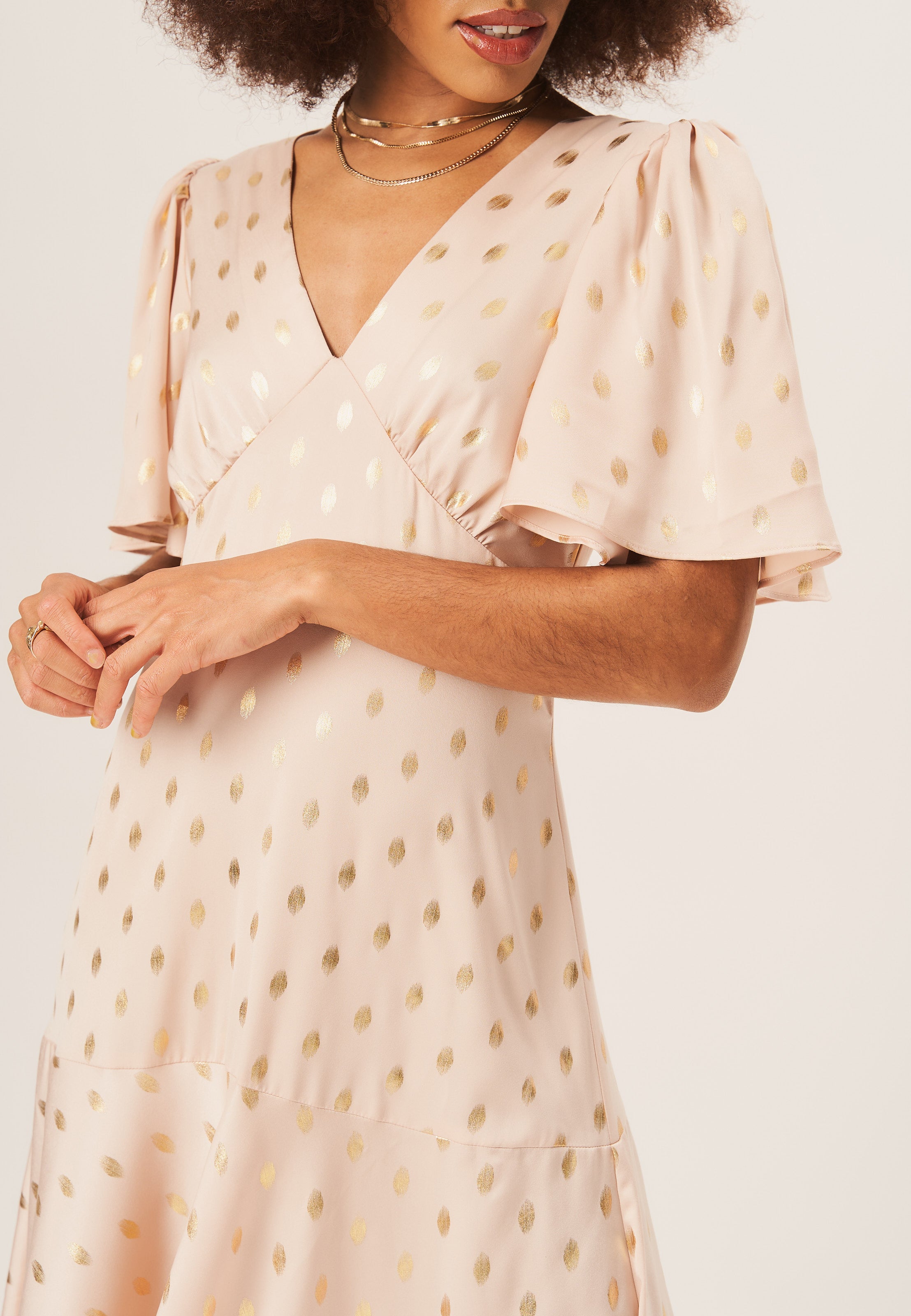 Stone Angel Sleeves Foil Pattern Maxi Dress
