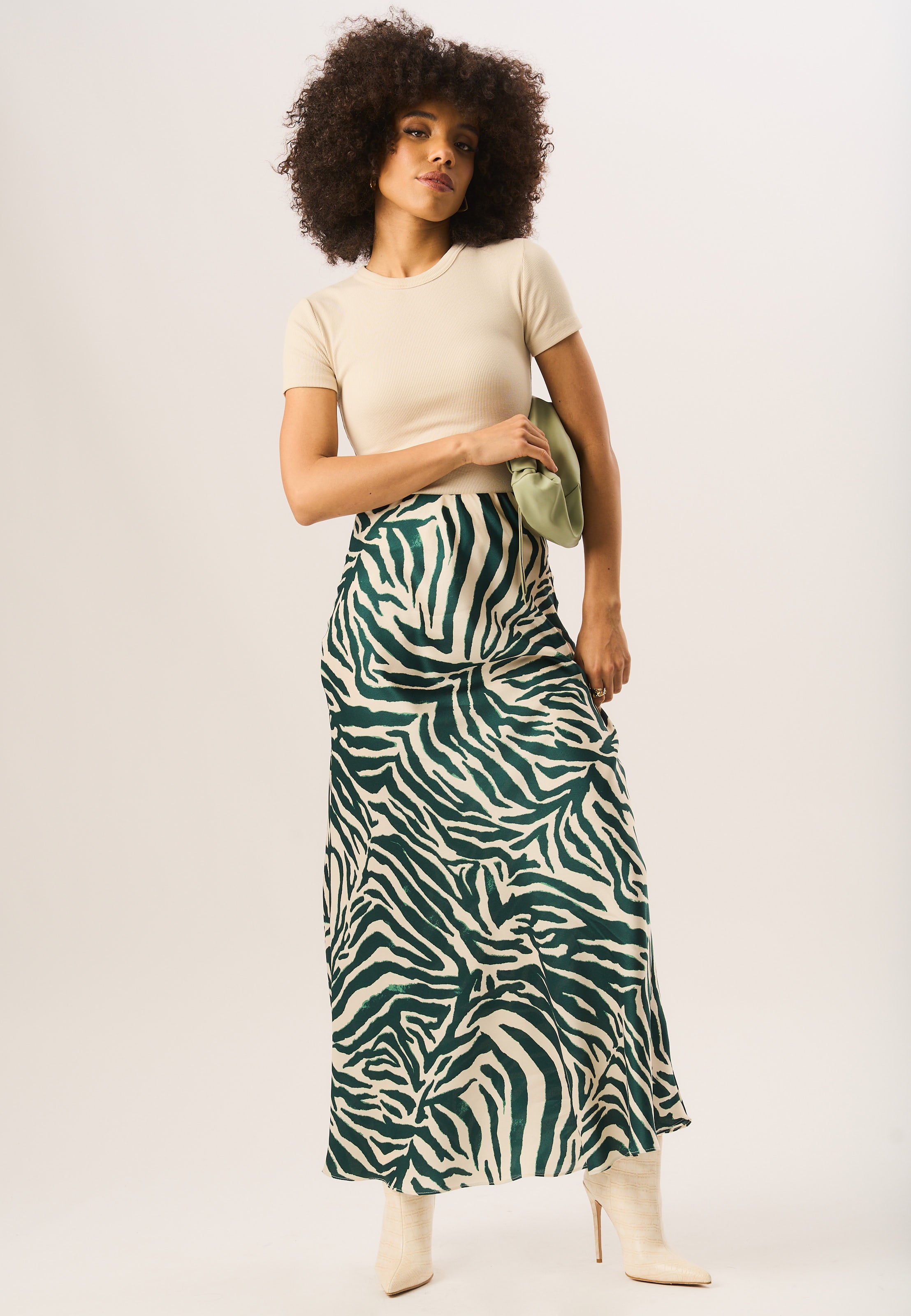 Green Zebra Bias Maxi Skirt